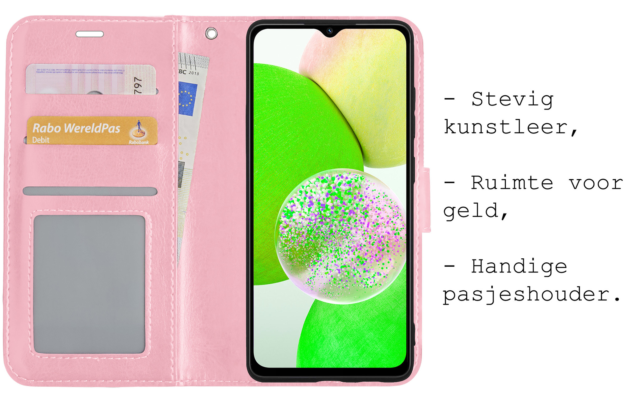 BASEY. Hoes Geschikt voor Samsung A14 Hoesje Bookcase Hoes Flip Case Book Cover - Hoesje Geschikt voor Samsung Galaxy A14 Hoes Book Case Hoesje - Lichtroze