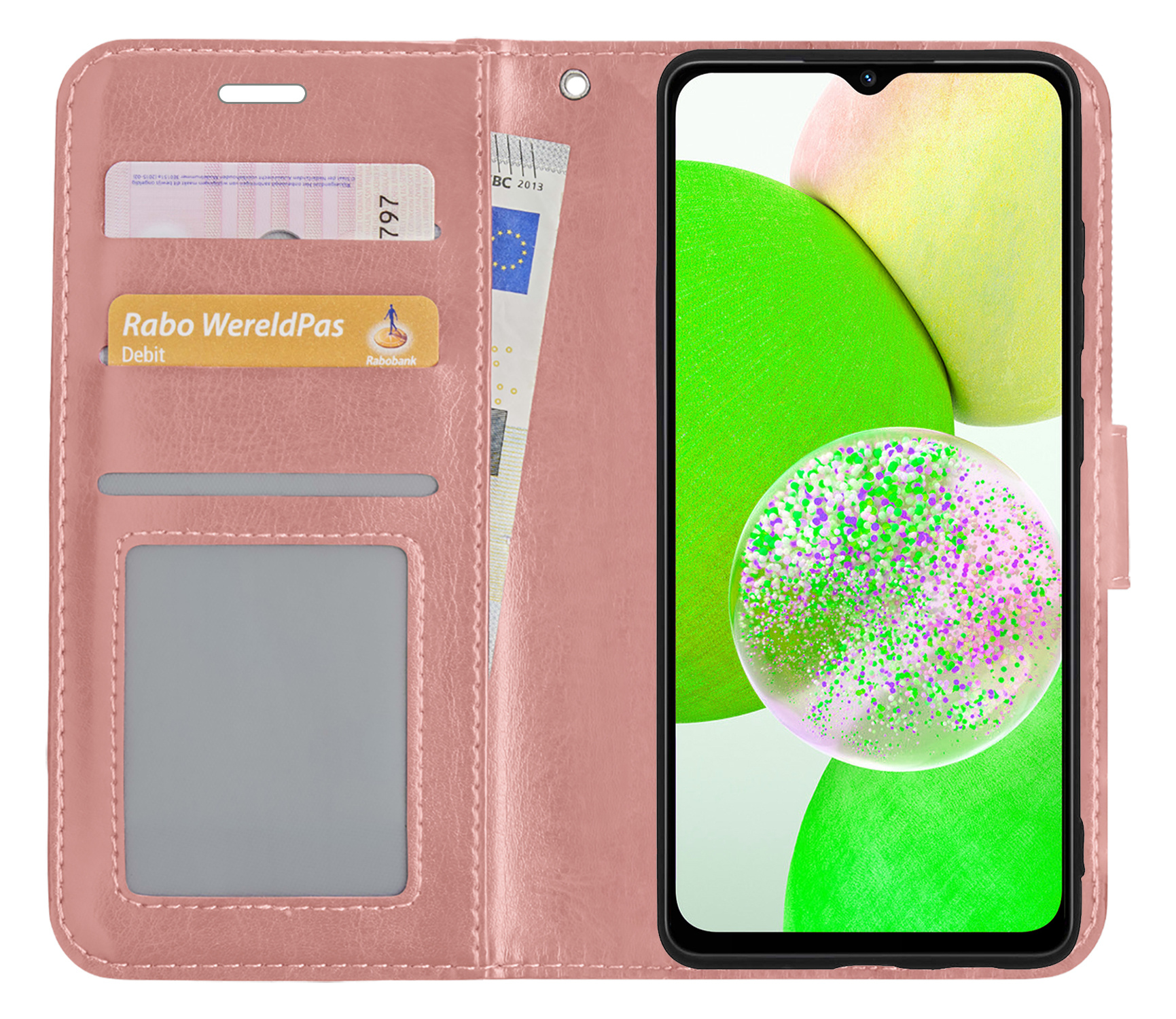 BASEY. Hoes Geschikt voor Samsung A14 Hoesje Bookcase Hoes Flip Case Book Cover - Hoesje Geschikt voor Samsung Galaxy A14 Hoes Book Case Hoesje - Rosé goud