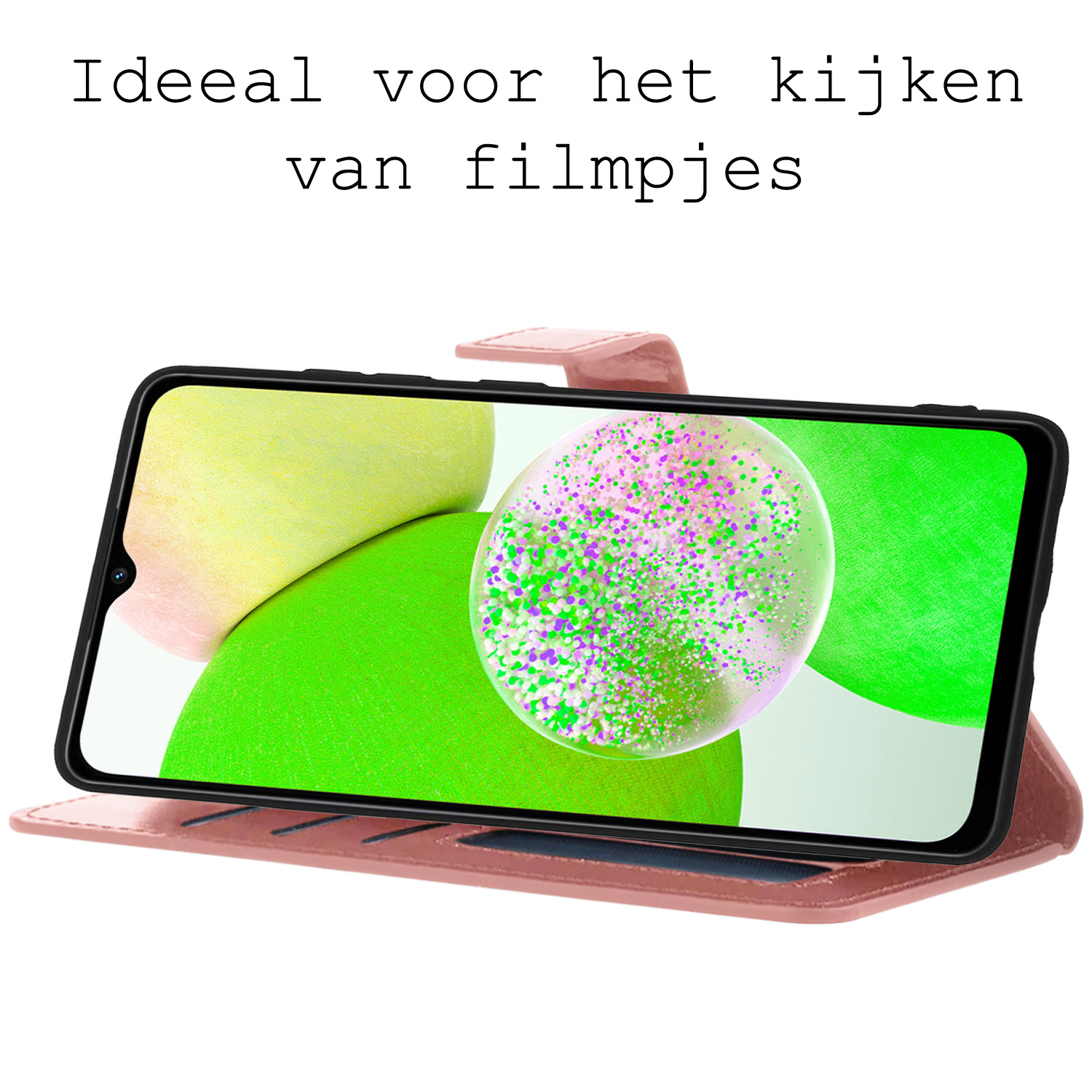 BASEY. Hoes Geschikt voor Samsung A14 Hoesje Bookcase Hoes Flip Case Book Cover - Hoesje Geschikt voor Samsung Galaxy A14 Hoes Book Case Hoesje - Rosé goud