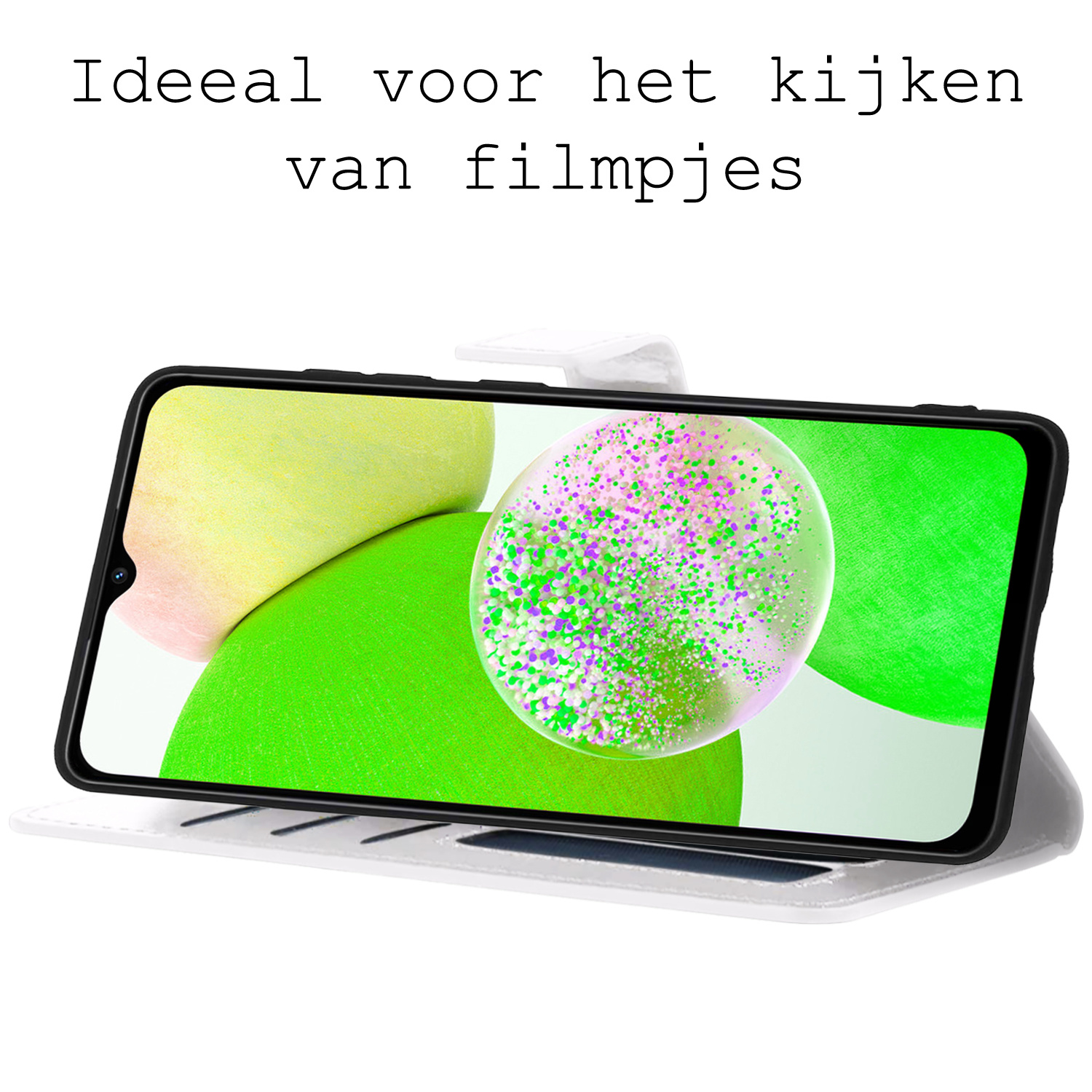 BASEY. Hoes Geschikt voor Samsung A14 Hoesje Bookcase Hoes Flip Case Book Cover - Hoesje Geschikt voor Samsung Galaxy A14 Hoes Book Case Hoesje - Wit