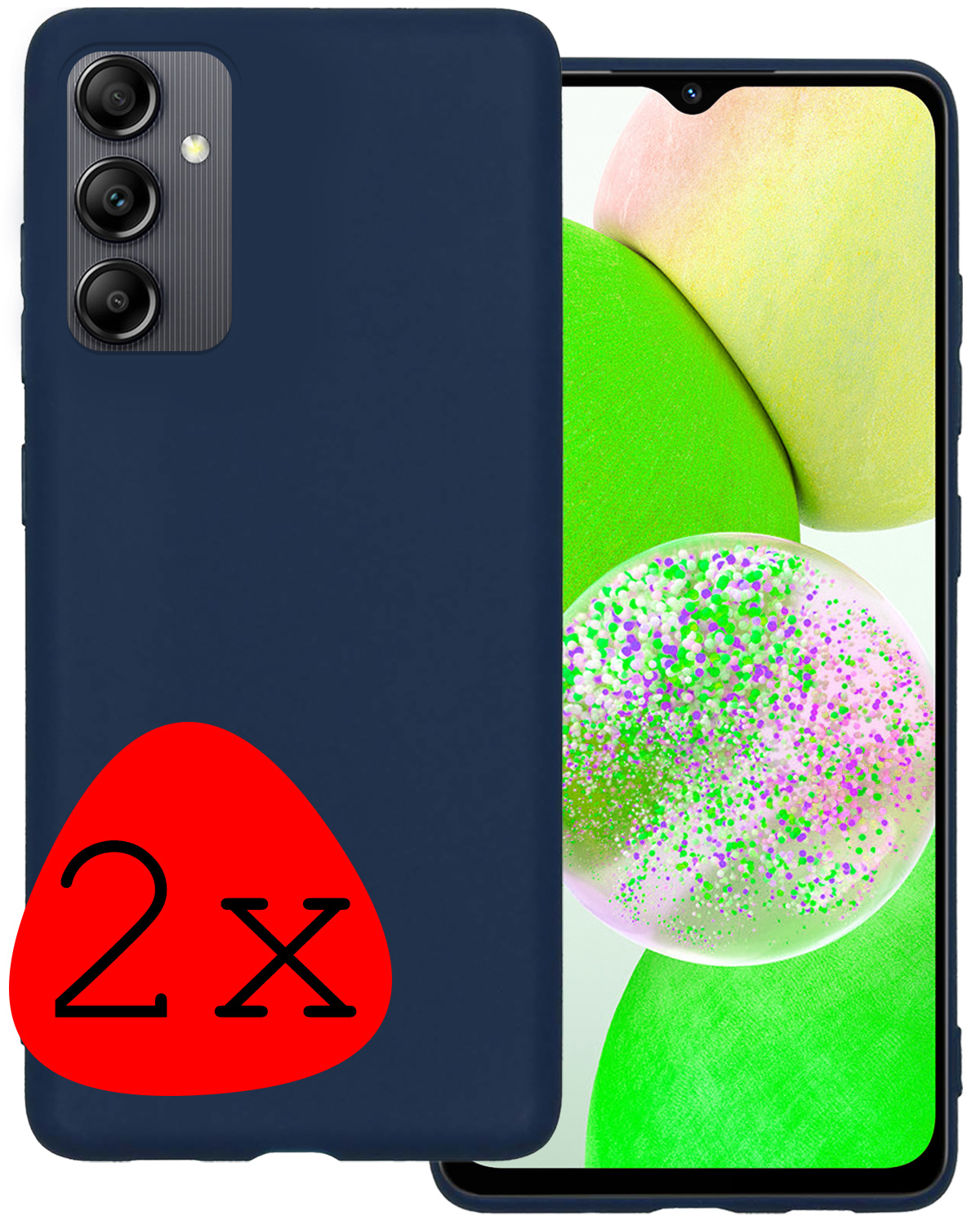 BASEY. Hoes Geschikt voor Samsung A14 Hoesje Siliconen Back Cover Case - Hoesje Geschikt voor Samsung Galaxy A14 Hoes Cover Hoesje - Donkerblauw - 2 Stuks