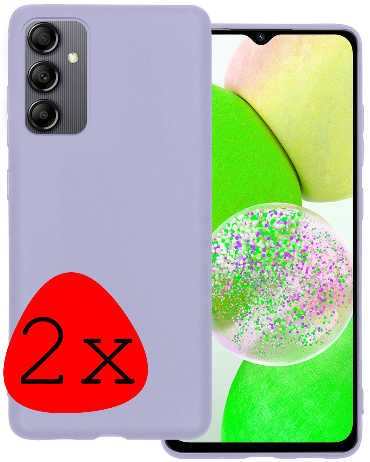BASEY. Hoes Geschikt voor Samsung A14 Hoesje Siliconen Back Cover Case - Hoesje Geschikt voor Samsung Galaxy A14 Hoes Cover Hoesje - Lila - 2 Stuks