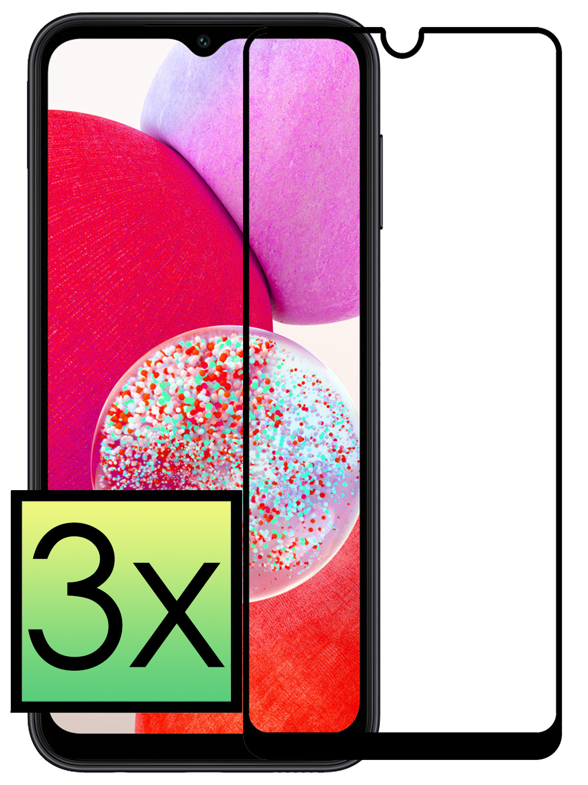 NoXx Screenprotector Geschikt voor Samsung A14 Screenprotector Tempered Glass Gehard Glas Full Cover - 3x