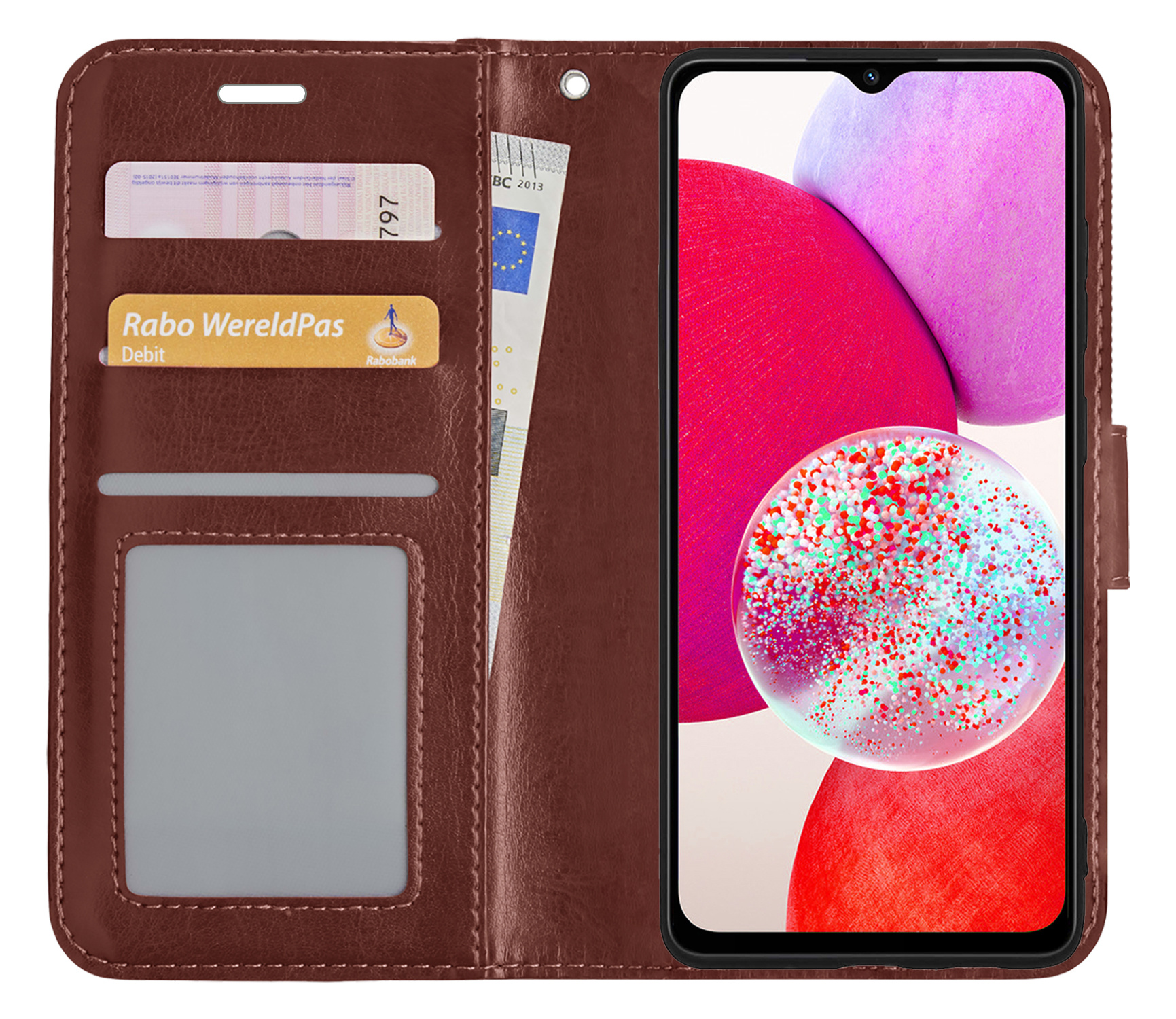 NoXx Hoes Geschikt voor Samsung A14 Hoesje Book Case Hoes Flip Cover Wallet Bookcase - Bruin