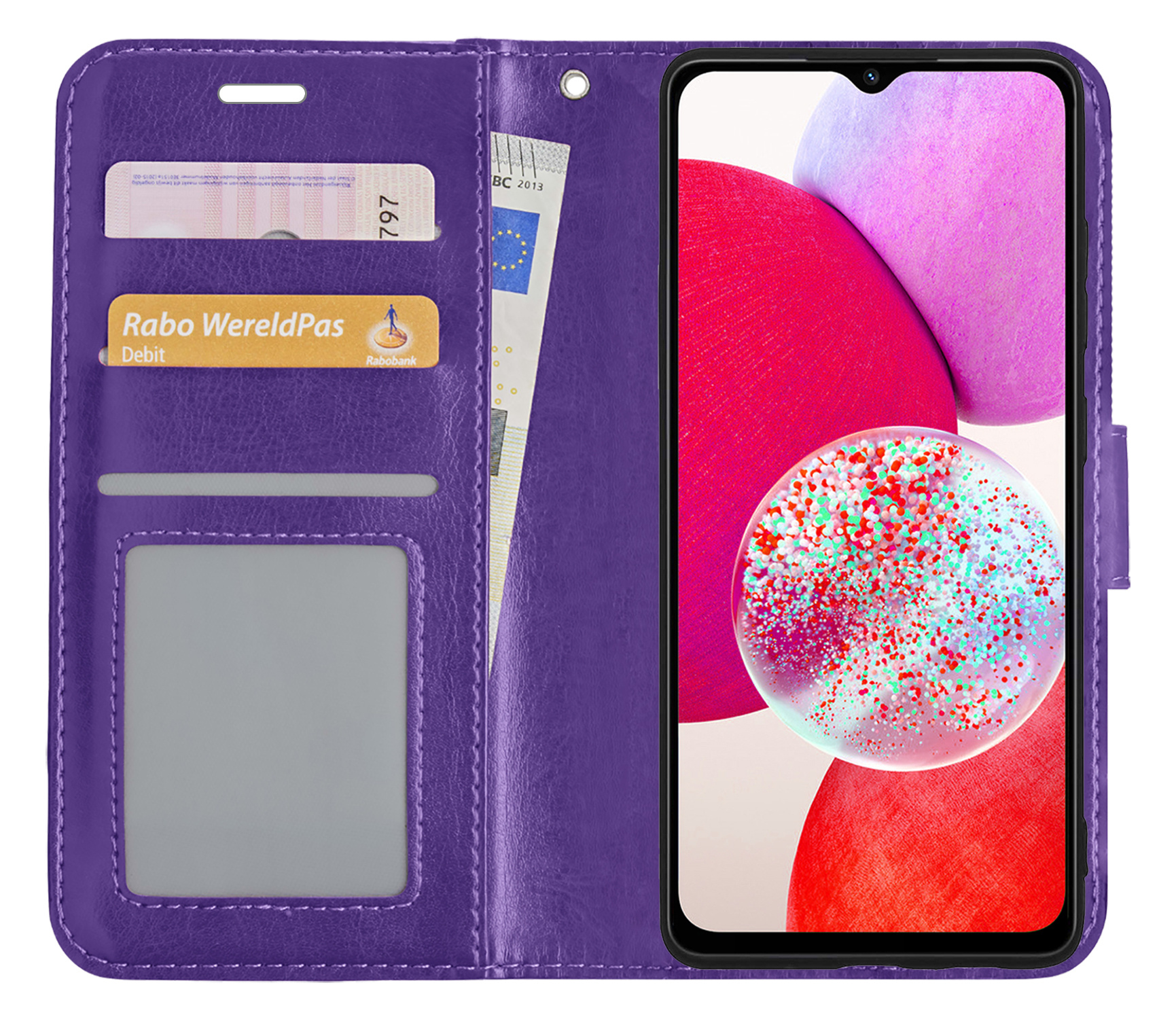 NoXx Hoes Geschikt voor Samsung A14 Hoesje Book Case Hoes Flip Cover Wallet Bookcase - Paars