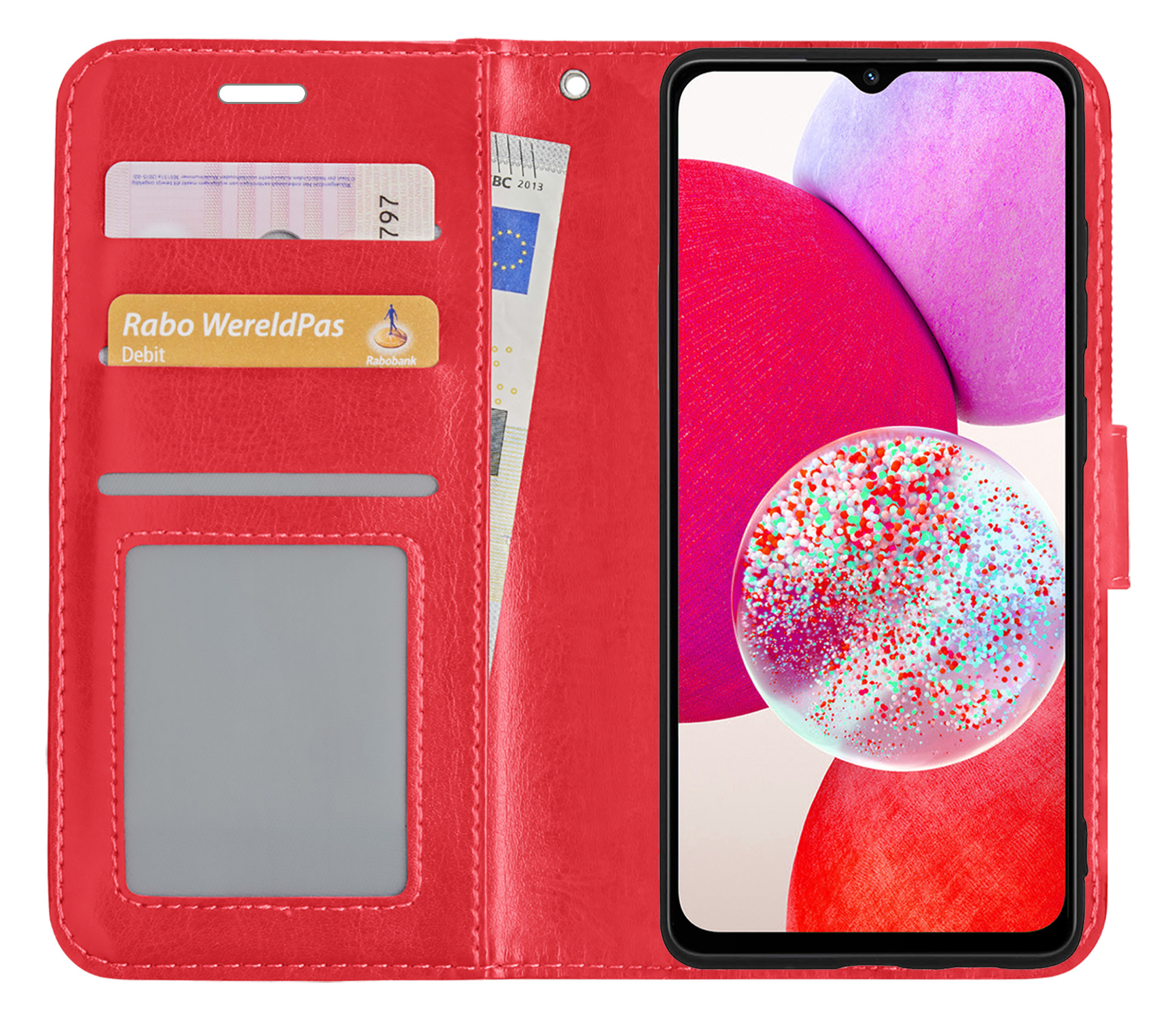 Hoes Geschikt voor Samsung A14 Hoesje Book Case Hoes Flip Cover Wallet Bookcase - Rood