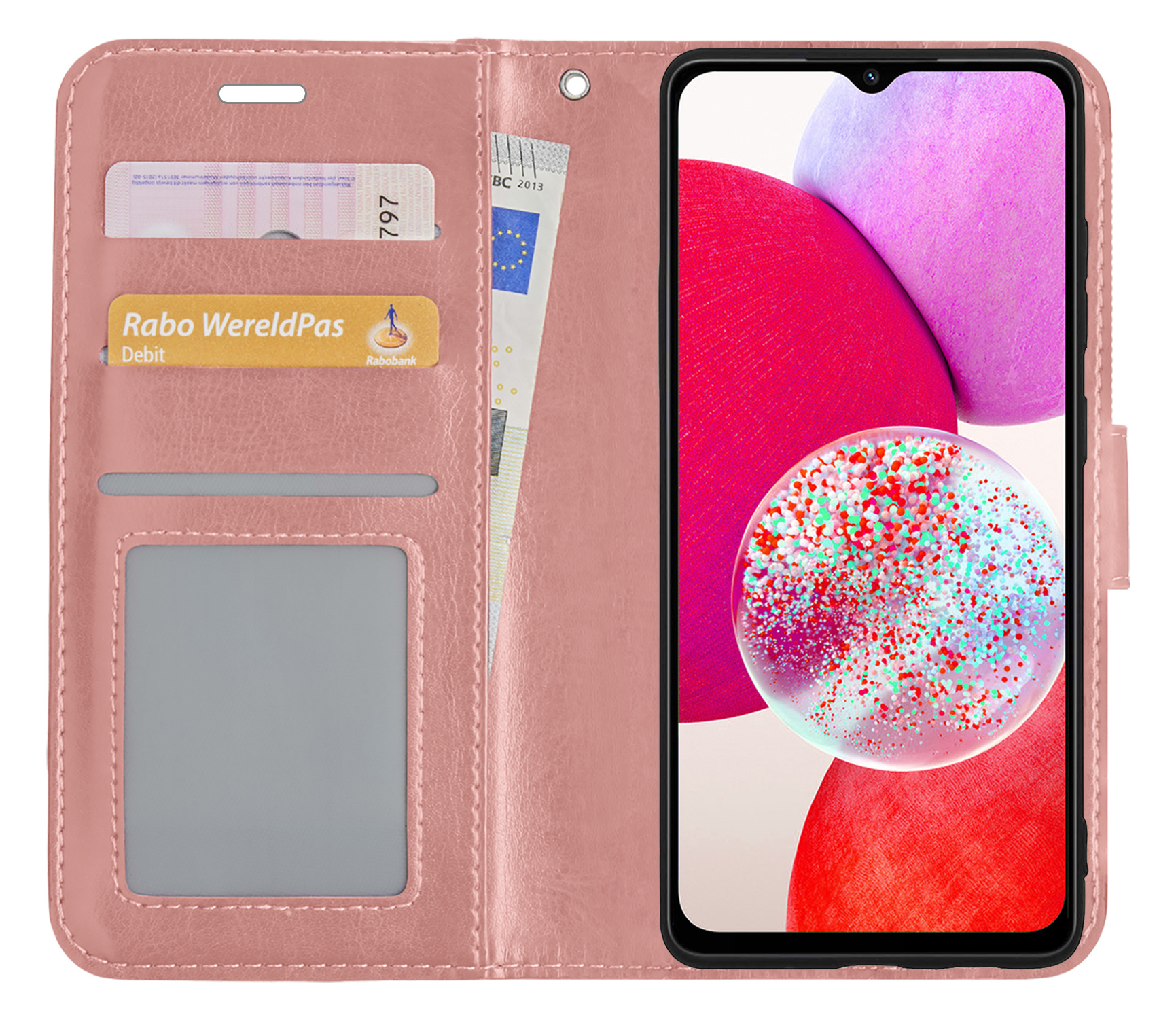 NoXx Hoes Geschikt voor Samsung A14 Hoesje Book Case Hoes Flip Cover Wallet Bookcase - Rosé goud