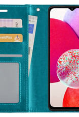 NoXx Hoes Geschikt voor Samsung A14 Hoesje Book Case Hoes Flip Cover Wallet Bookcase - Turquoise