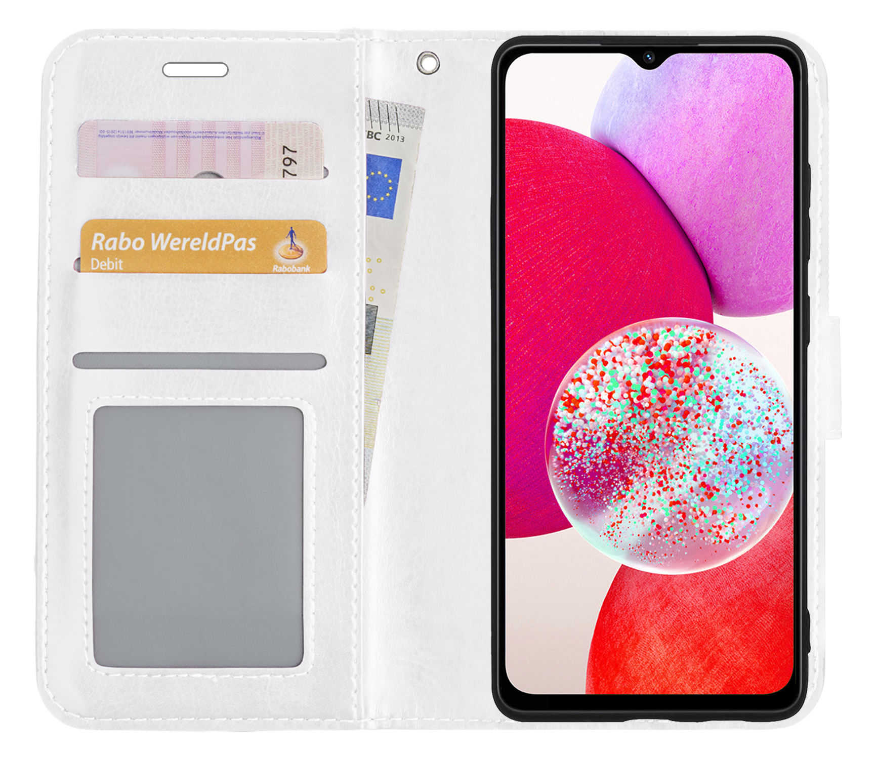 NoXx Hoes Geschikt voor Samsung A14 Hoesje Book Case Hoes Flip Cover Wallet Bookcase - Wit