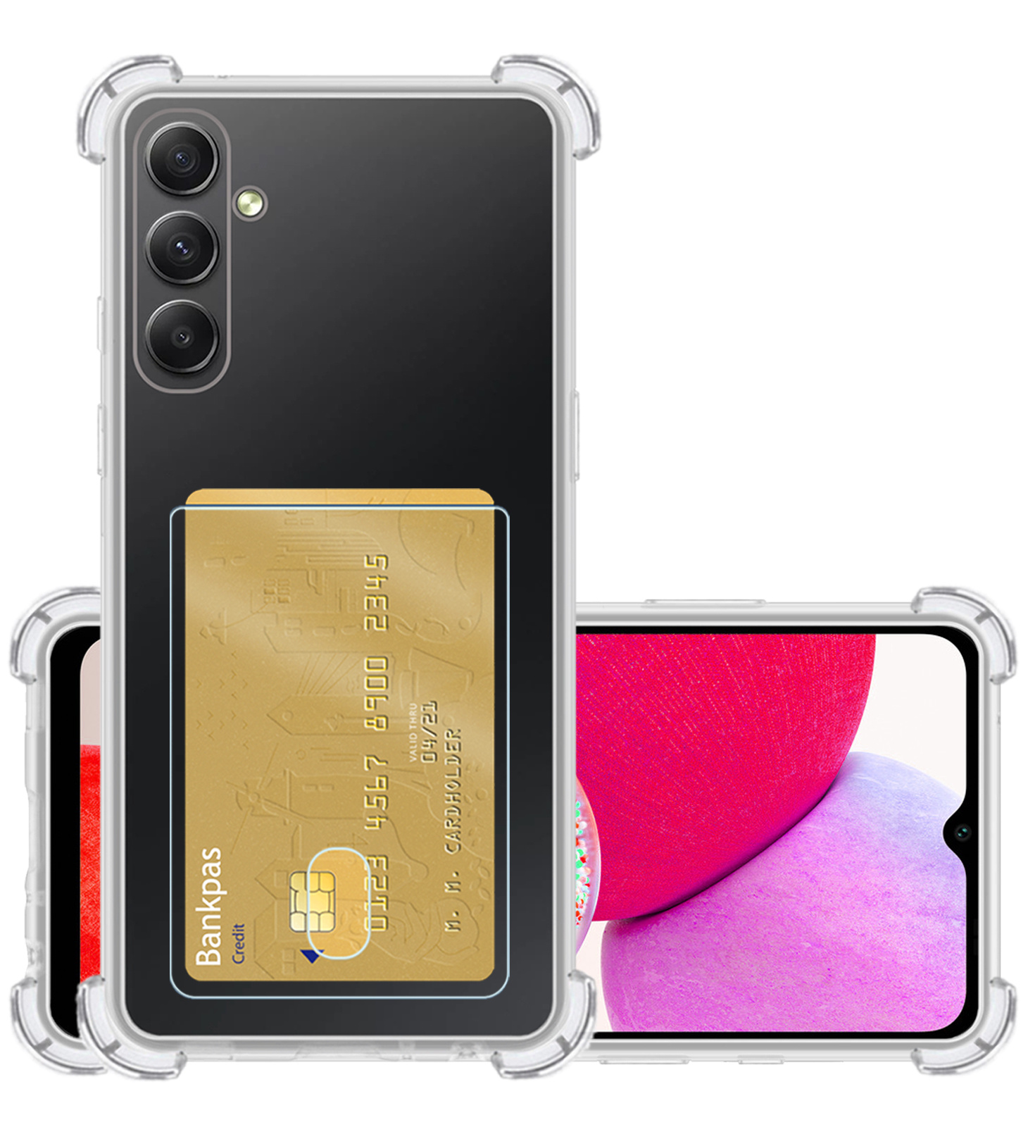 NoXx Hoes Geschikt voor Samsung A14 Hoesje Pasjeshouder Cover Shock Proof Case Siliconen Hoes Met Kaarthouder - Transparant