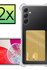 NoXx Hoes Geschikt voor Samsung A14 Hoesje Pasjeshouder Cover Shock Proof Case Siliconen Hoes Met Kaarthouder - Transparant - 2x
