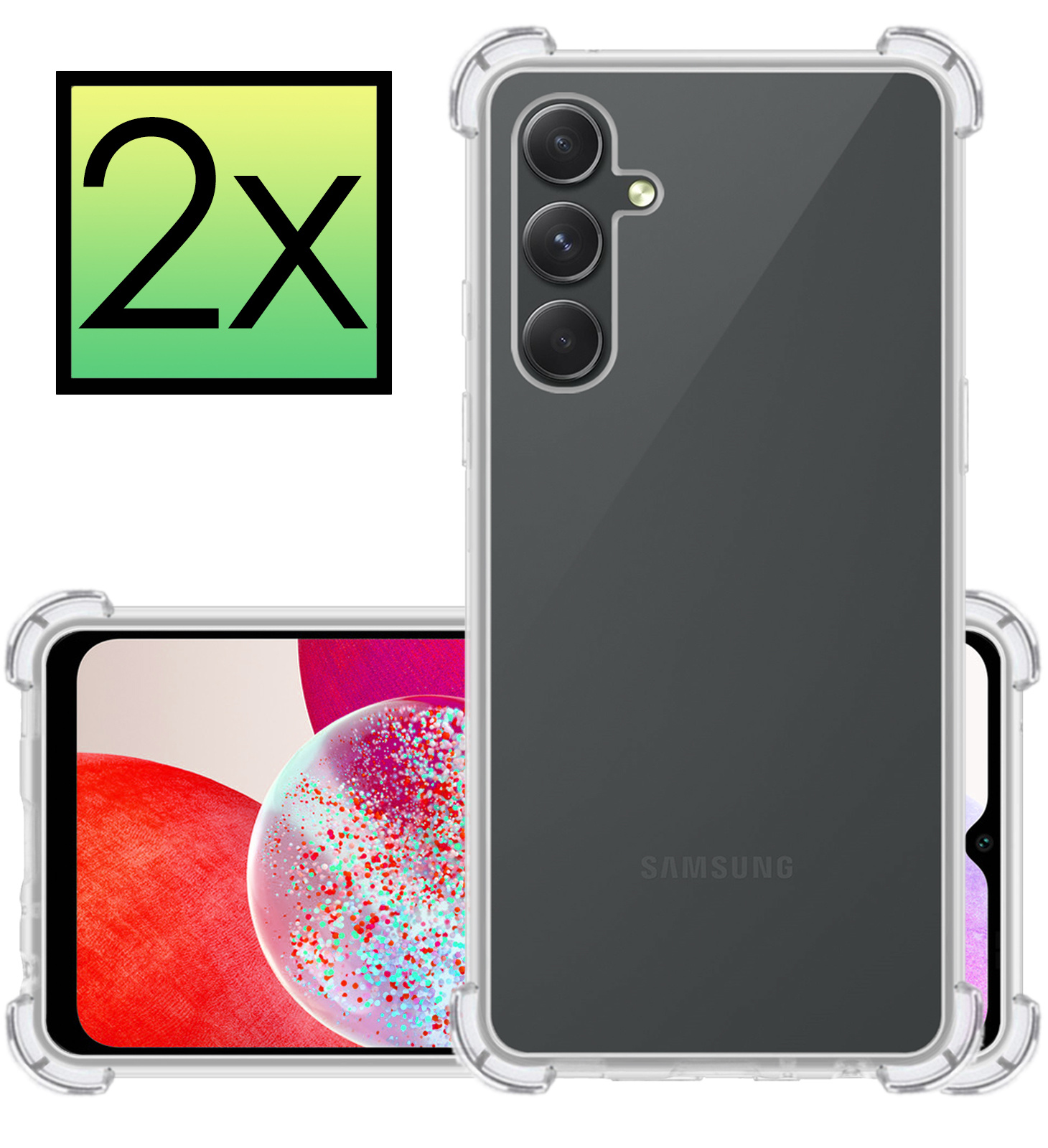 NoXx Hoes Geschikt voor Samsung A14 Hoesje Siliconen Cover Shock Proof Back Case Shockproof Hoes - Transparant - 2x