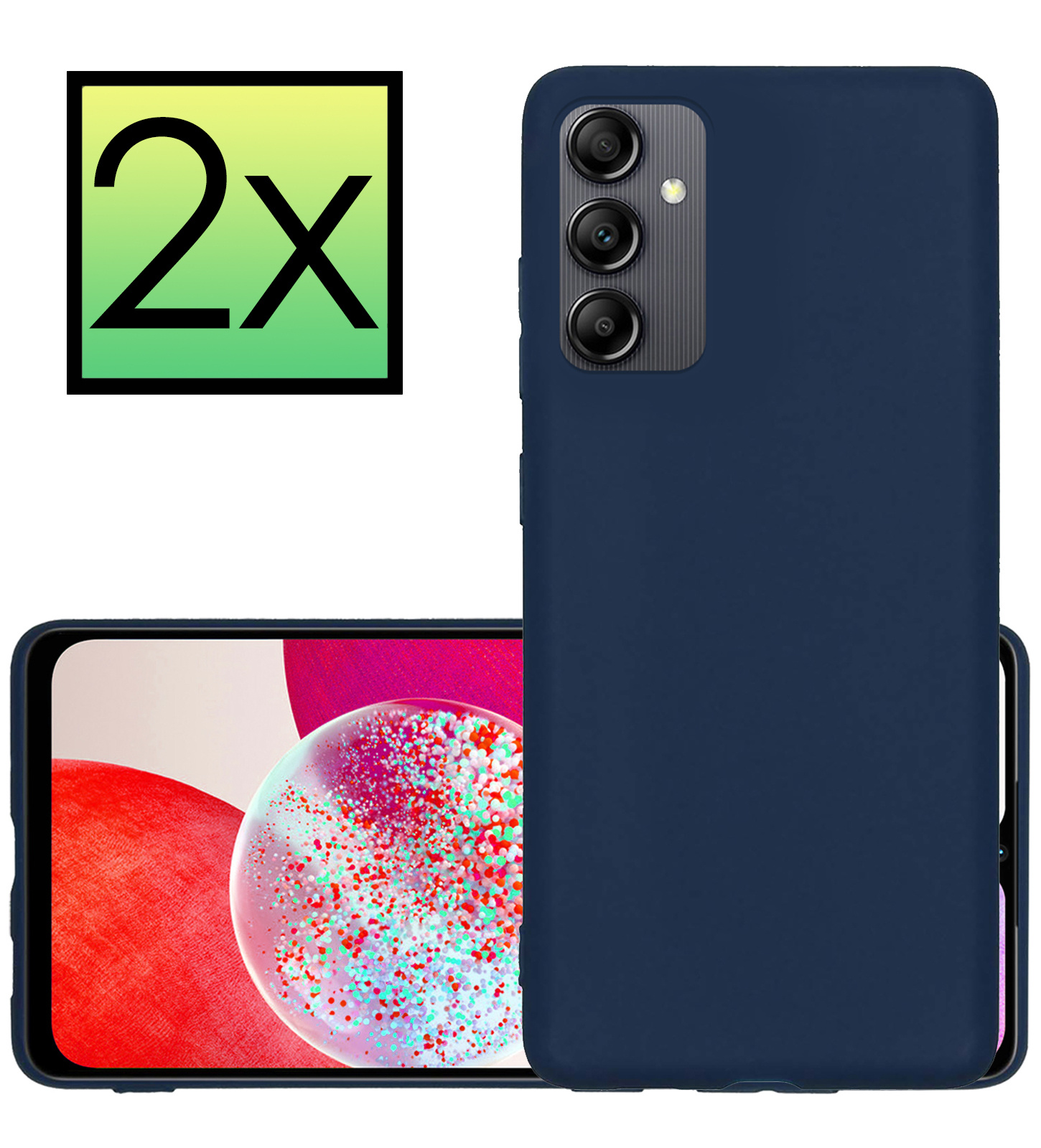 NoXx Hoes Geschikt voor Samsung A14 Hoesje Cover Siliconen Back Case Hoes - Donkerblauw - 2x