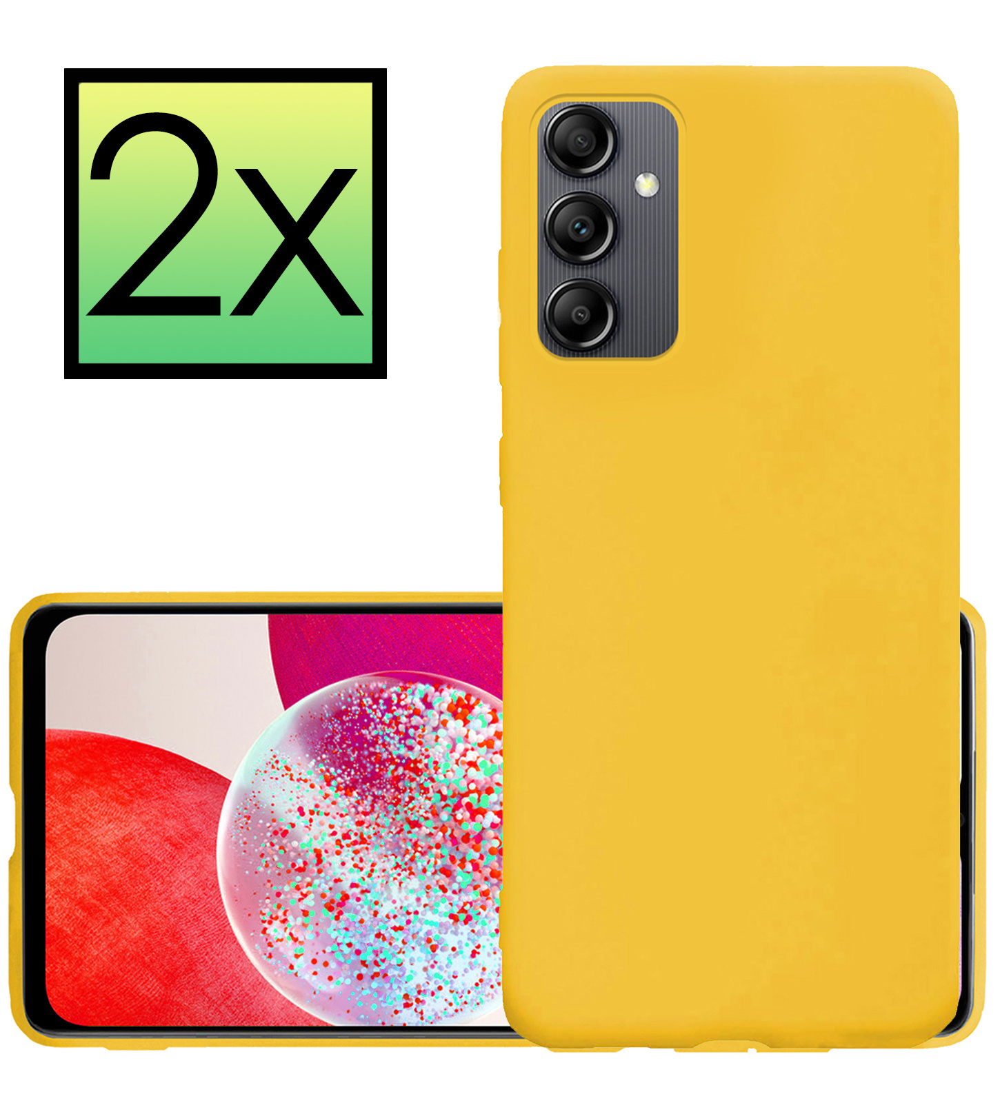 NoXx Hoes Geschikt voor Samsung A14 Hoesje Cover Siliconen Back Case Hoes - Geel - 2x