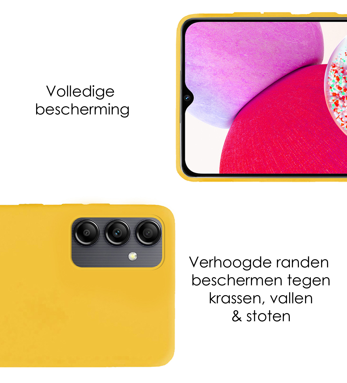 NoXx Hoes Geschikt voor Samsung A14 Hoesje Cover Siliconen Back Case Hoes - Geel - 2x