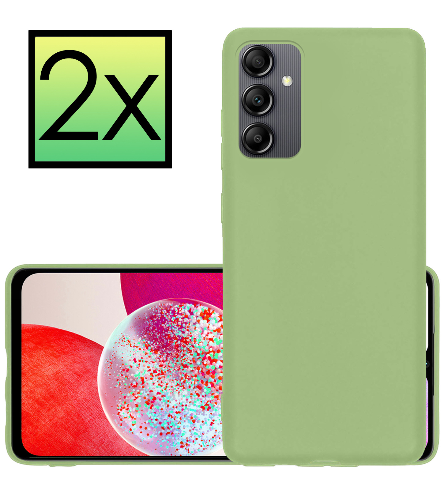 NoXx Hoes Geschikt voor Samsung A14 Hoesje Cover Siliconen Back Case Hoes - Groen - 2x