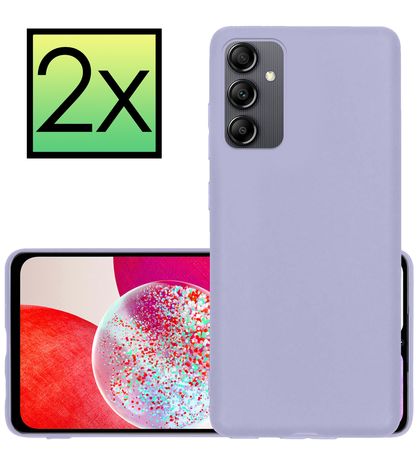 NoXx Hoes Geschikt voor Samsung A14 Hoesje Cover Siliconen Back Case Hoes - Lila - 2x