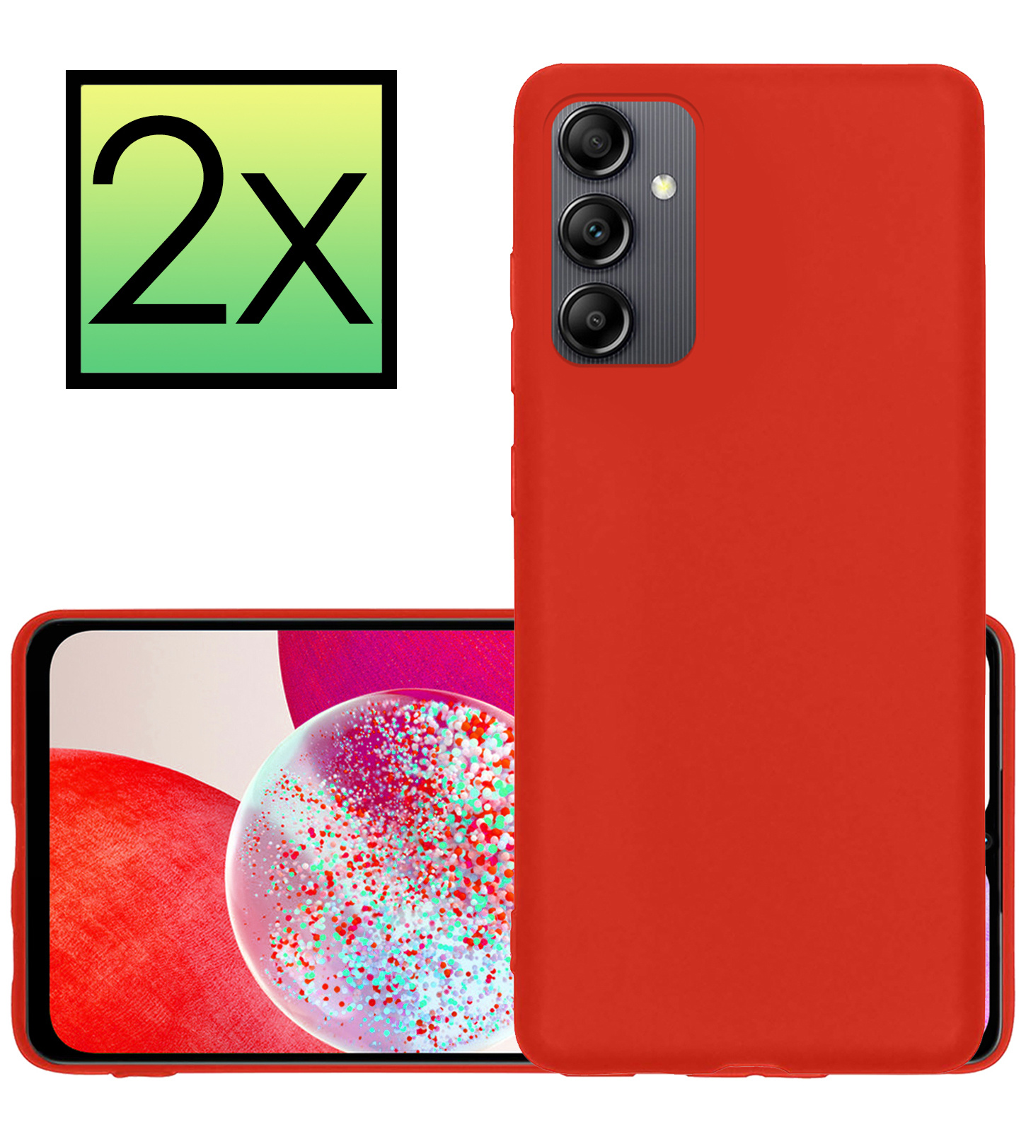 NoXx Hoes Geschikt voor Samsung A14 Hoesje Cover Siliconen Back Case Hoes - Rood - 2x