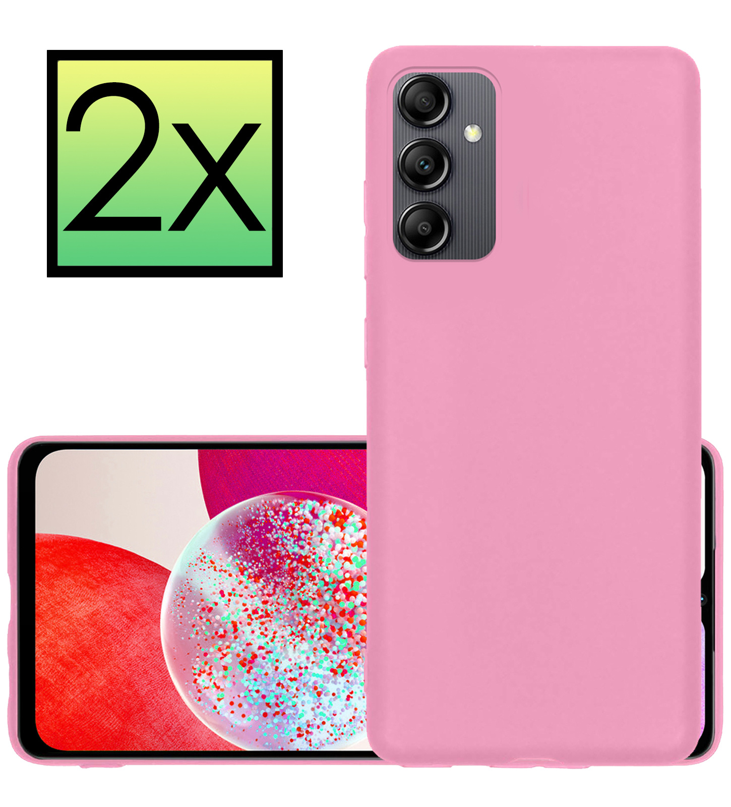 NoXx Hoes Geschikt voor Samsung A14 Hoesje Cover Siliconen Back Case Hoes - Roze - 2x