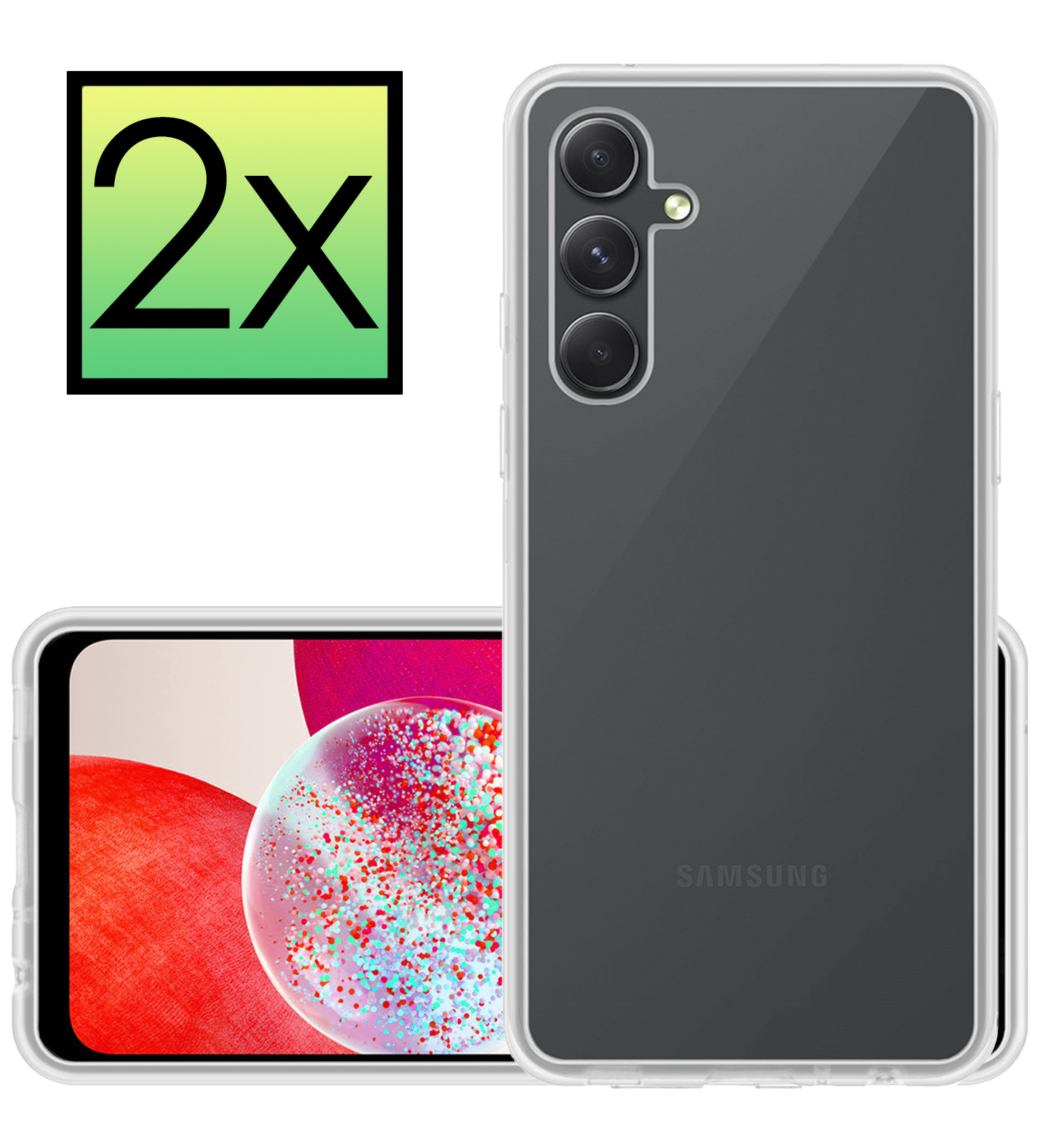 NoXx Hoes Geschikt voor Samsung A14 Hoesje Cover Siliconen Back Case Hoes - Transparant - 2x