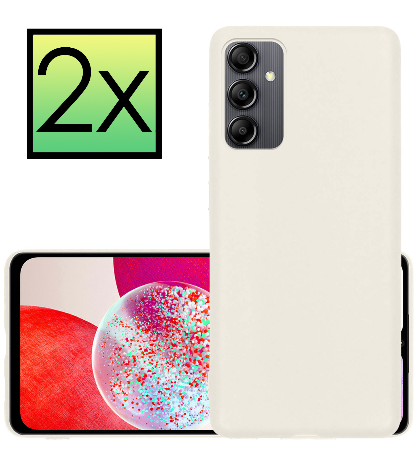NoXx Hoes Geschikt voor Samsung A14 Hoesje Cover Siliconen Back Case Hoes - Wit - 2x