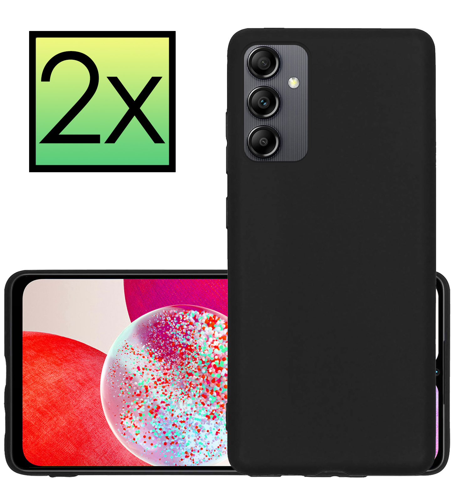 Samsung Galaxy A14 Hoesje Back Cover Siliconen Case Hoes - Zwart - 2x