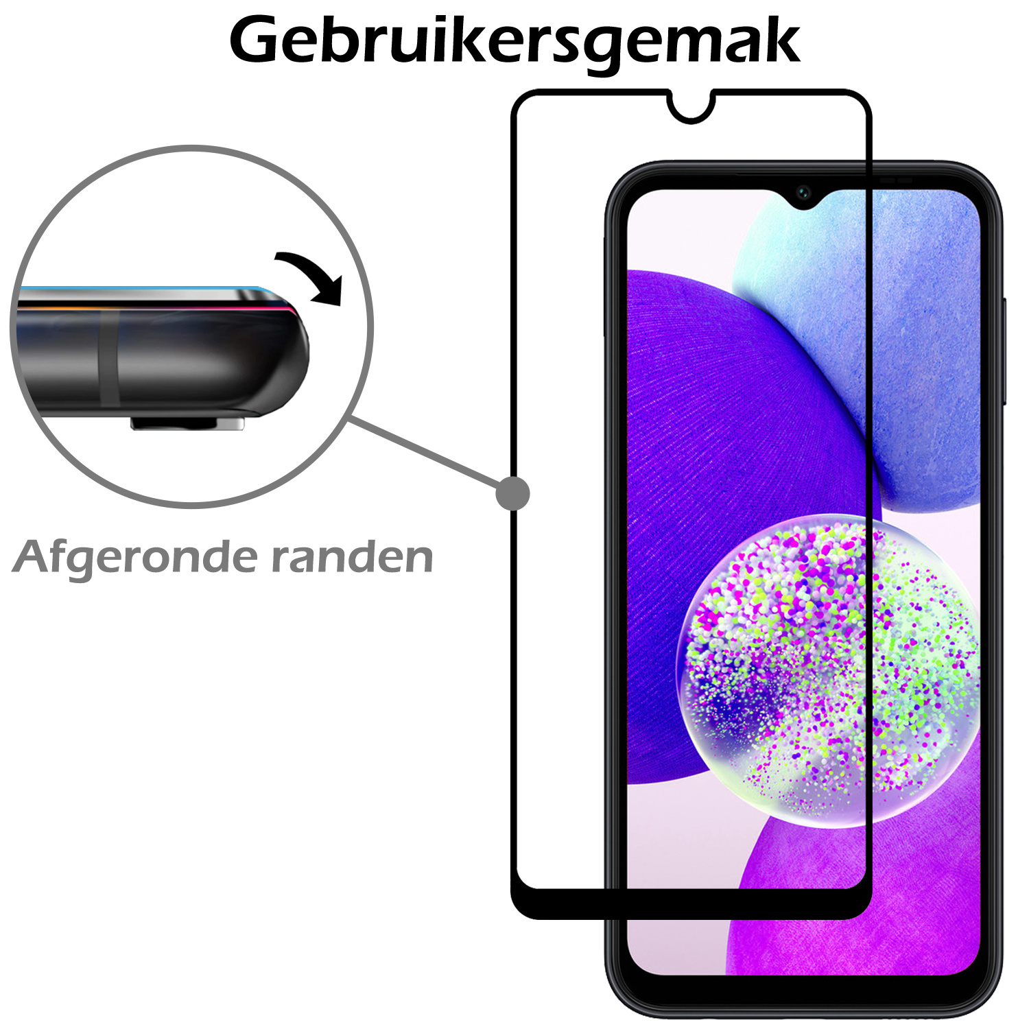 Nomfy Screenprotector Geschikt voor Samsung A14 Screenprotector Bescherm Glas - Screenprotector Geschikt voor Samsung Galaxy A14 Screen Protector Tempered Glass Full Screen Full Cover - 2 PACK