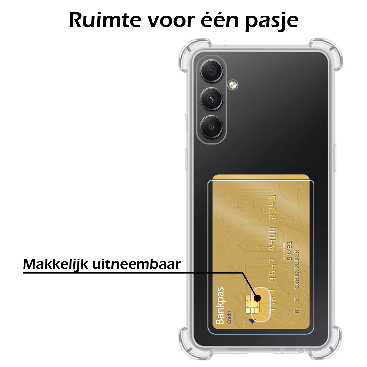 Nomfy Hoesje Geschikt voor Samsung A14 Hoesje Pasjeshouder Shockproof Pas Houder - Hoesje Geschikt voor Samsung Galaxy A14 Hoes Met Kaarthouder - Transparant