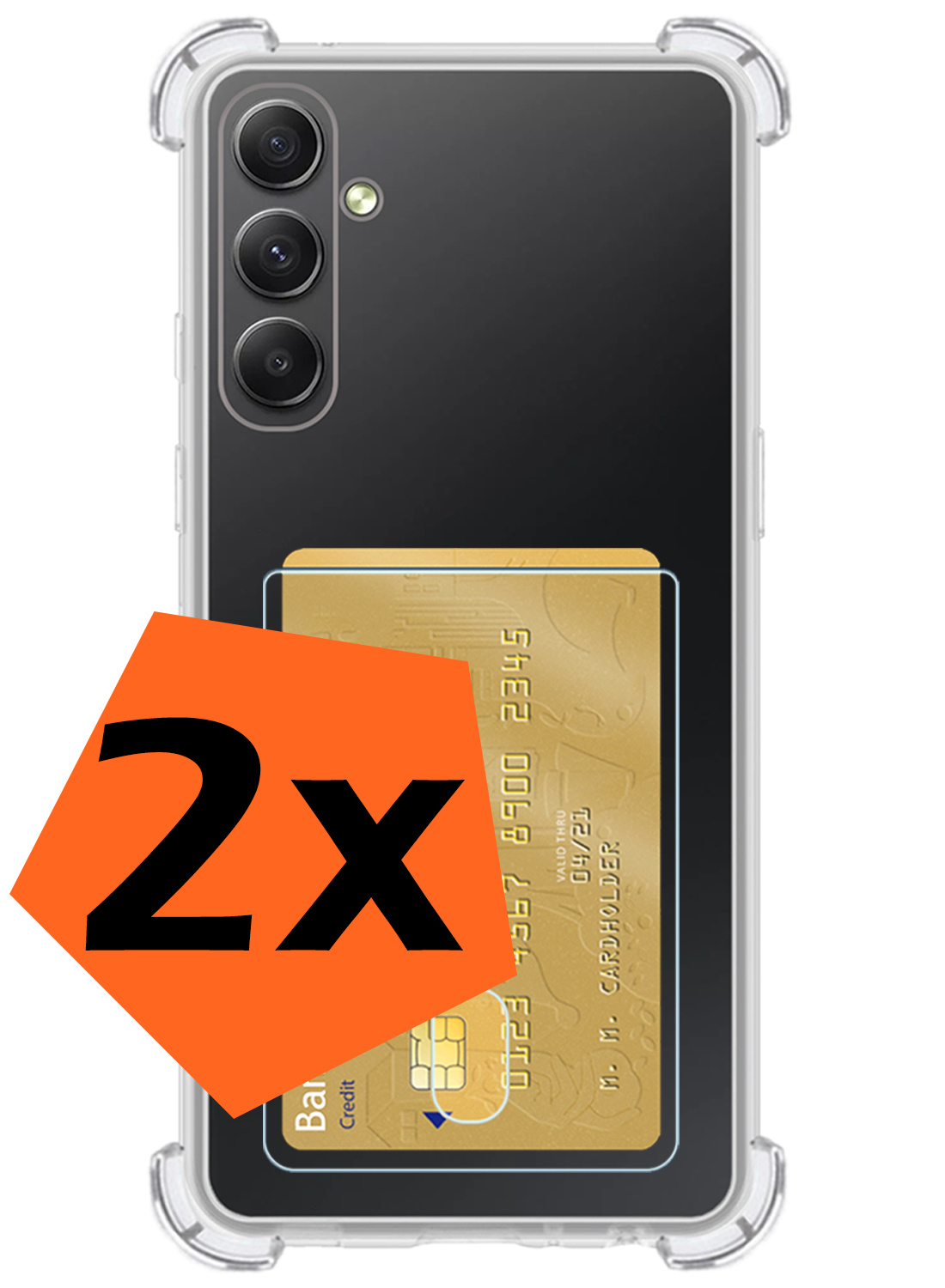 Nomfy Hoesje Geschikt voor Samsung A14 Hoesje Pasjeshouder Shockproof Pas Houder - Hoesje Geschikt voor Samsung Galaxy A14 Hoes Met Kaarthouder - Transparant - 2 PACK