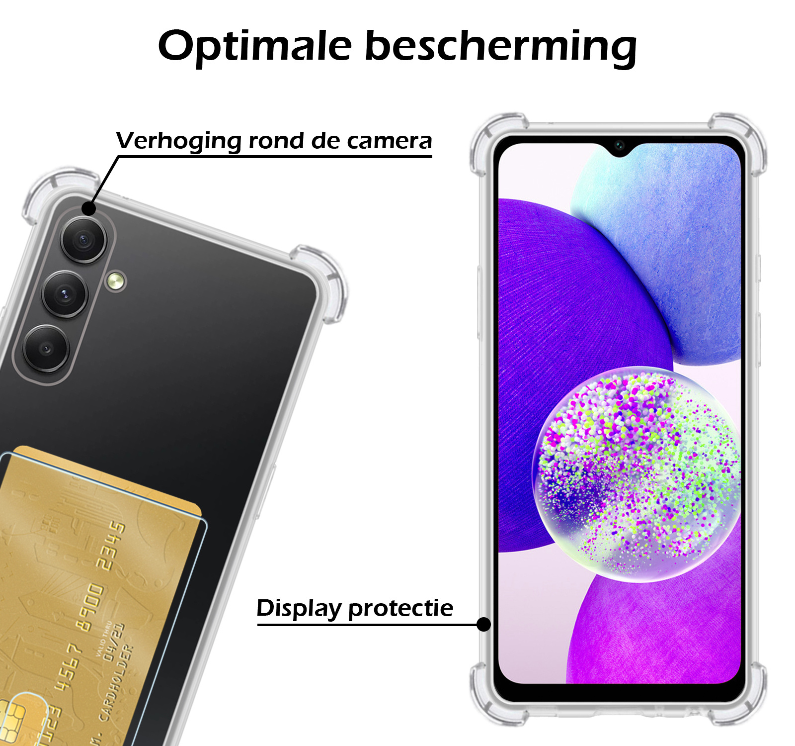 Nomfy Hoesje Geschikt voor Samsung A14 Hoesje Pasjeshouder Shockproof Pas Houder - Hoesje Geschikt voor Samsung Galaxy A14 Hoes Met Kaarthouder - Transparant - 2 PACK