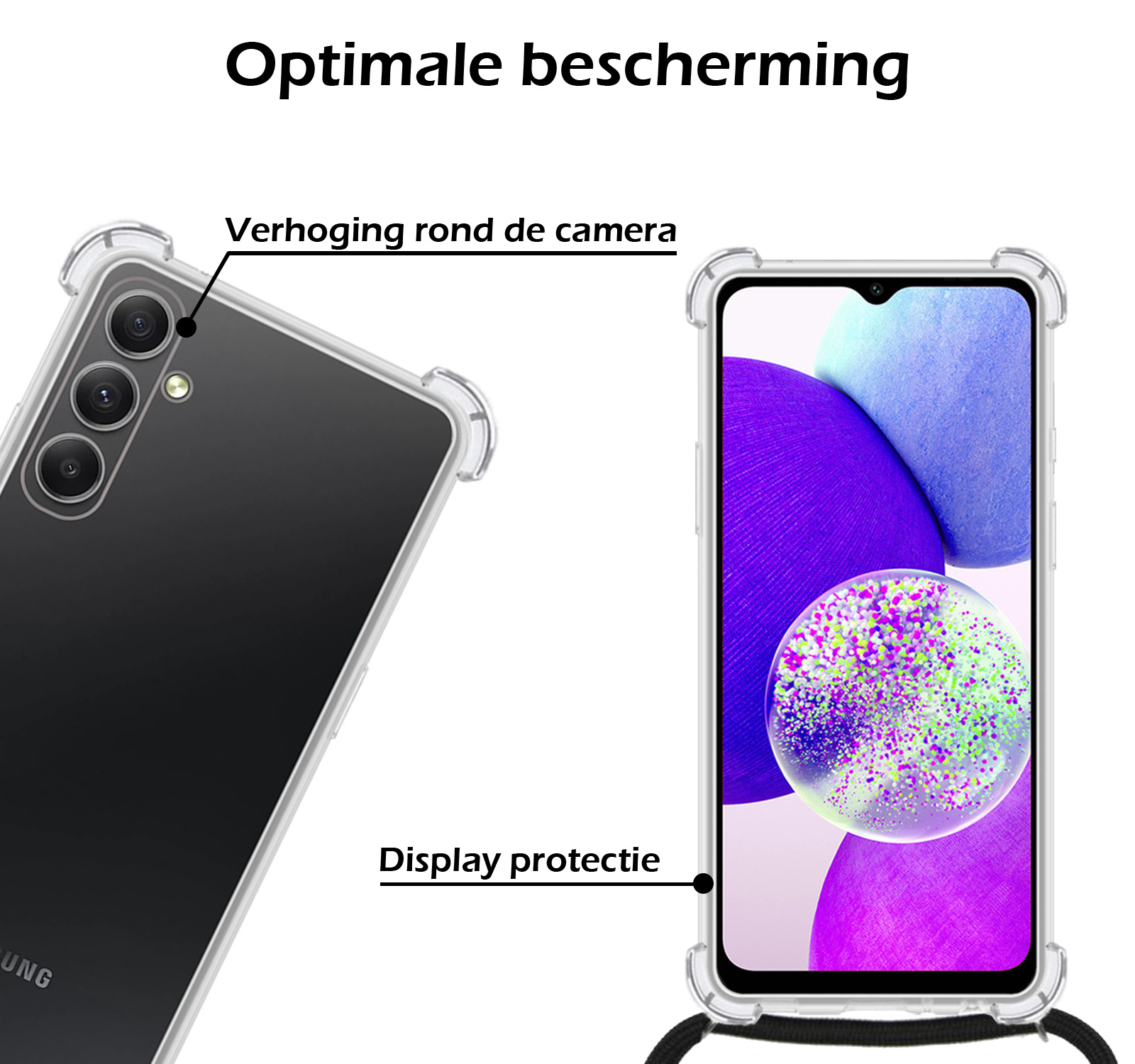 Nomfy Hoesje Geschikt voor Samsung A14 Hoesje Shock Proof Transparant Met Telefoonketting Case Shock Koord - Hoesje Geschikt voor Samsung Galaxy A14 Shock Proof Case Met Koord - Transparant