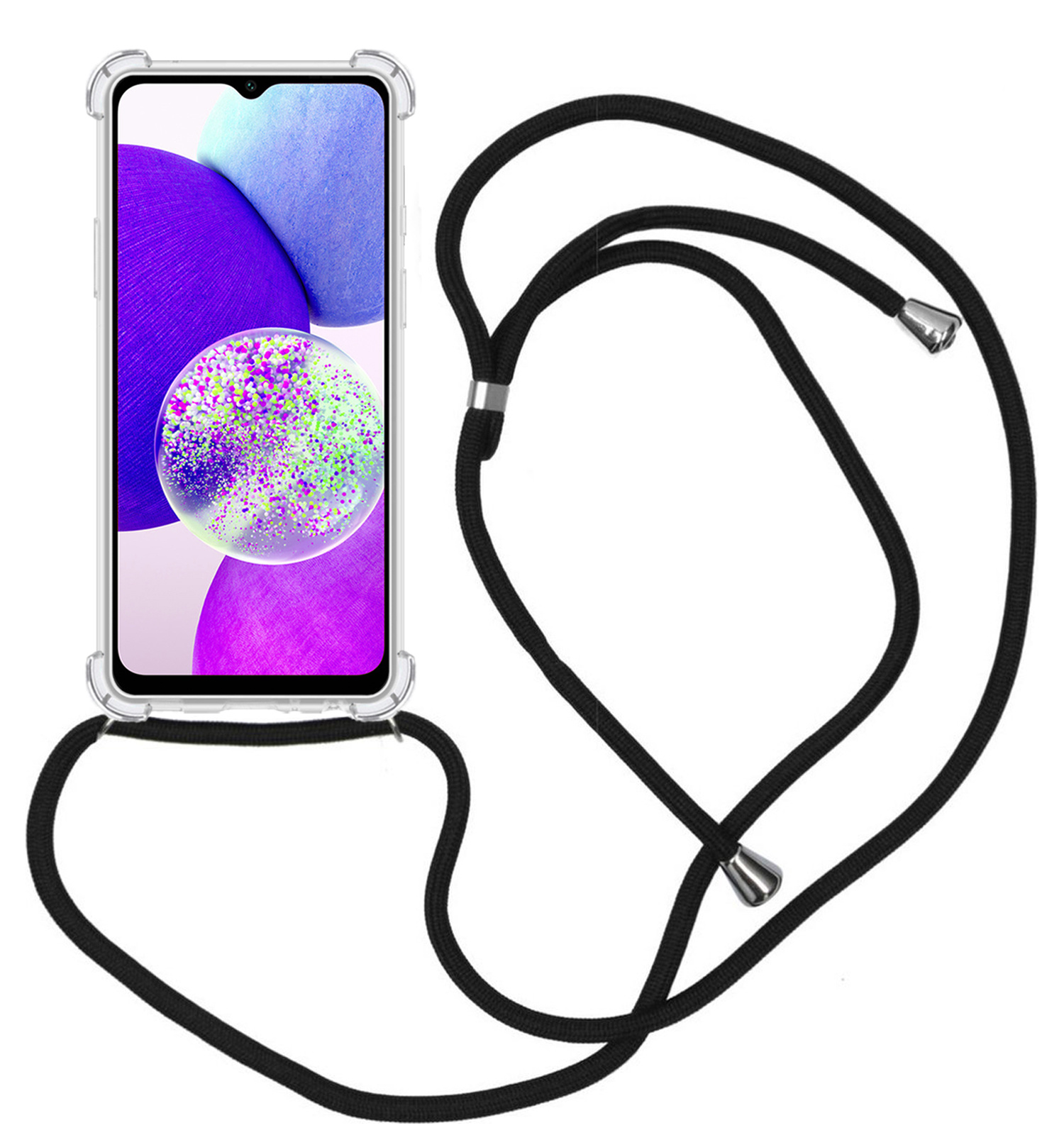 Nomfy Hoesje Geschikt voor Samsung A14 Hoesje Shock Proof Transparant Met Telefoonketting Case Shock Koord - Hoesje Geschikt voor Samsung Galaxy A14 Shock Proof Case Met Koord - Transparant