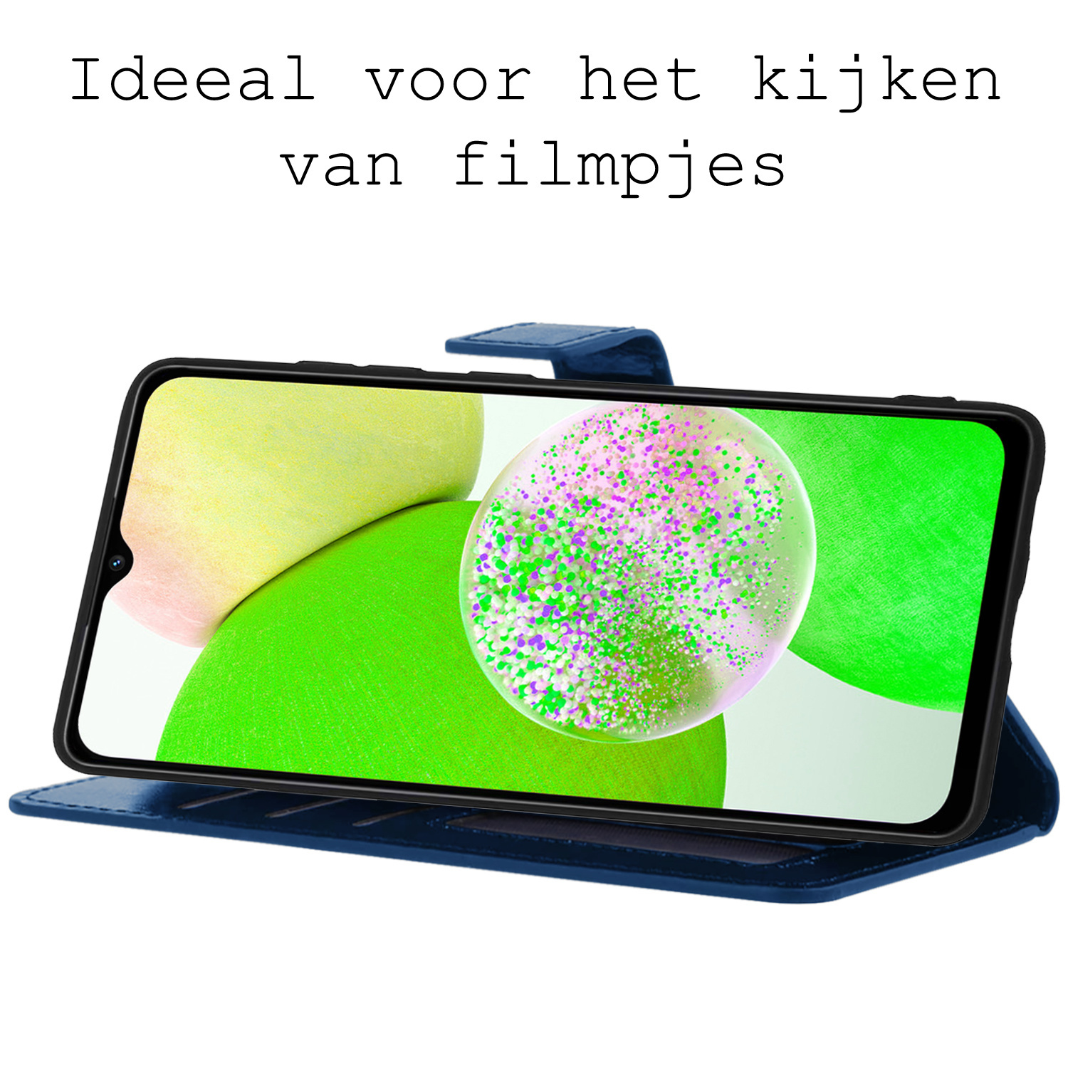 BASEY. Hoes Geschikt voor Samsung A14 Hoesje Bookcase Hoes Flip Case Book Cover Met Screenprotector - Hoesje Geschikt voor Samsung Galaxy A14 Hoes Book Case Hoesje - Donkerblauw