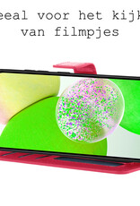 BASEY. Hoes Geschikt voor Samsung A14 Hoesje Bookcase Hoes Flip Case Book Cover Met Screenprotector - Hoesje Geschikt voor Samsung Galaxy A14 Hoes Book Case Hoesje - Donkerroze