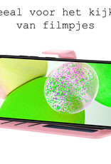 BASEY. Hoes Geschikt voor Samsung A14 Hoesje Bookcase Hoes Flip Case Book Cover Met Screenprotector - Hoesje Geschikt voor Samsung Galaxy A14 Hoes Book Case Hoesje - Lichtroze