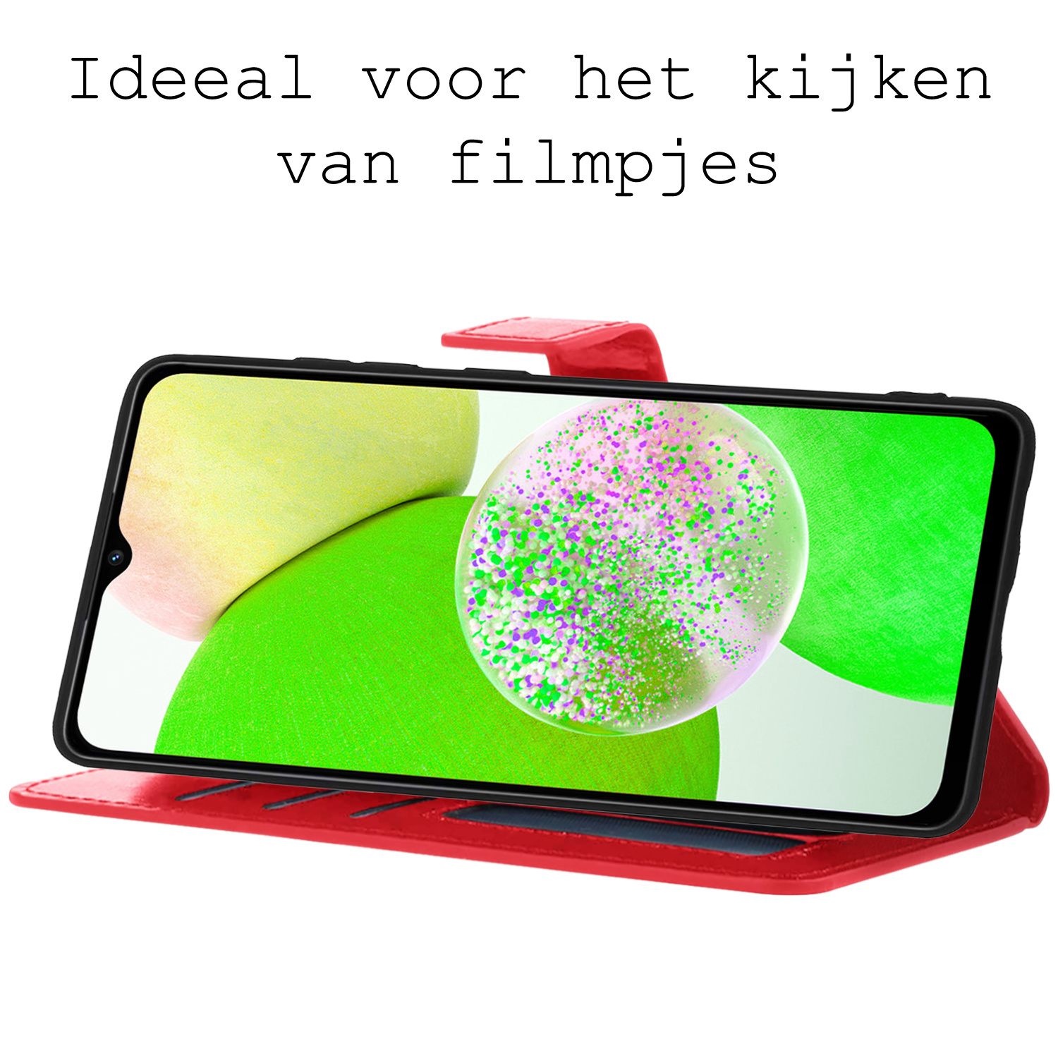 BASEY. Hoes Geschikt voor Samsung A14 Hoesje Bookcase Hoes Flip Case Book Cover Met Screenprotector - Hoesje Geschikt voor Samsung Galaxy A14 Hoes Book Case Hoesje - Rood