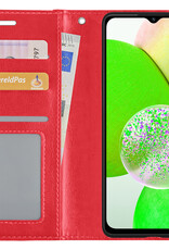 Hoes Geschikt voor Samsung A14 Hoesje Bookcase Hoes Flip Case Book Cover Met Screenprotector - Hoesje Geschikt voor Samsung Galaxy A14 Hoes Book Case Hoesje - Rood