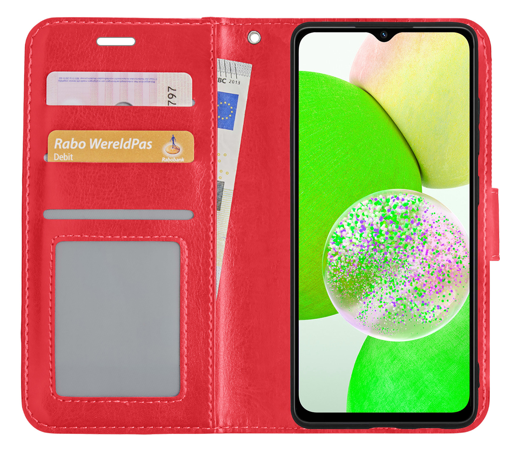 BASEY. Hoes Geschikt voor Samsung A14 Hoesje Bookcase Hoes Flip Case Book Cover Met Screenprotector - Hoesje Geschikt voor Samsung Galaxy A14 Hoes Book Case Hoesje - Rood