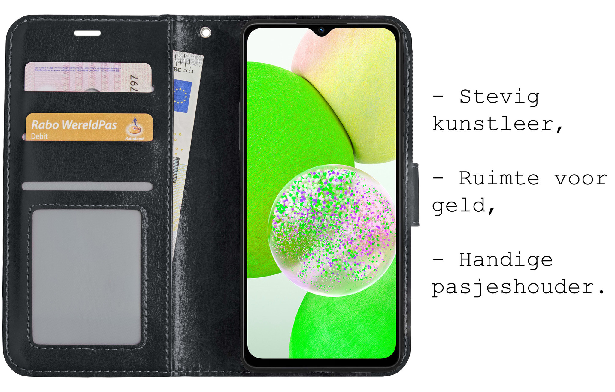 BASEY. Hoes Geschikt voor Samsung A14 Hoesje Bookcase Hoes Flip Case Book Cover Met Screenprotector - Hoesje Geschikt voor Samsung Galaxy A14 Hoes Book Case Hoesje - Zwart