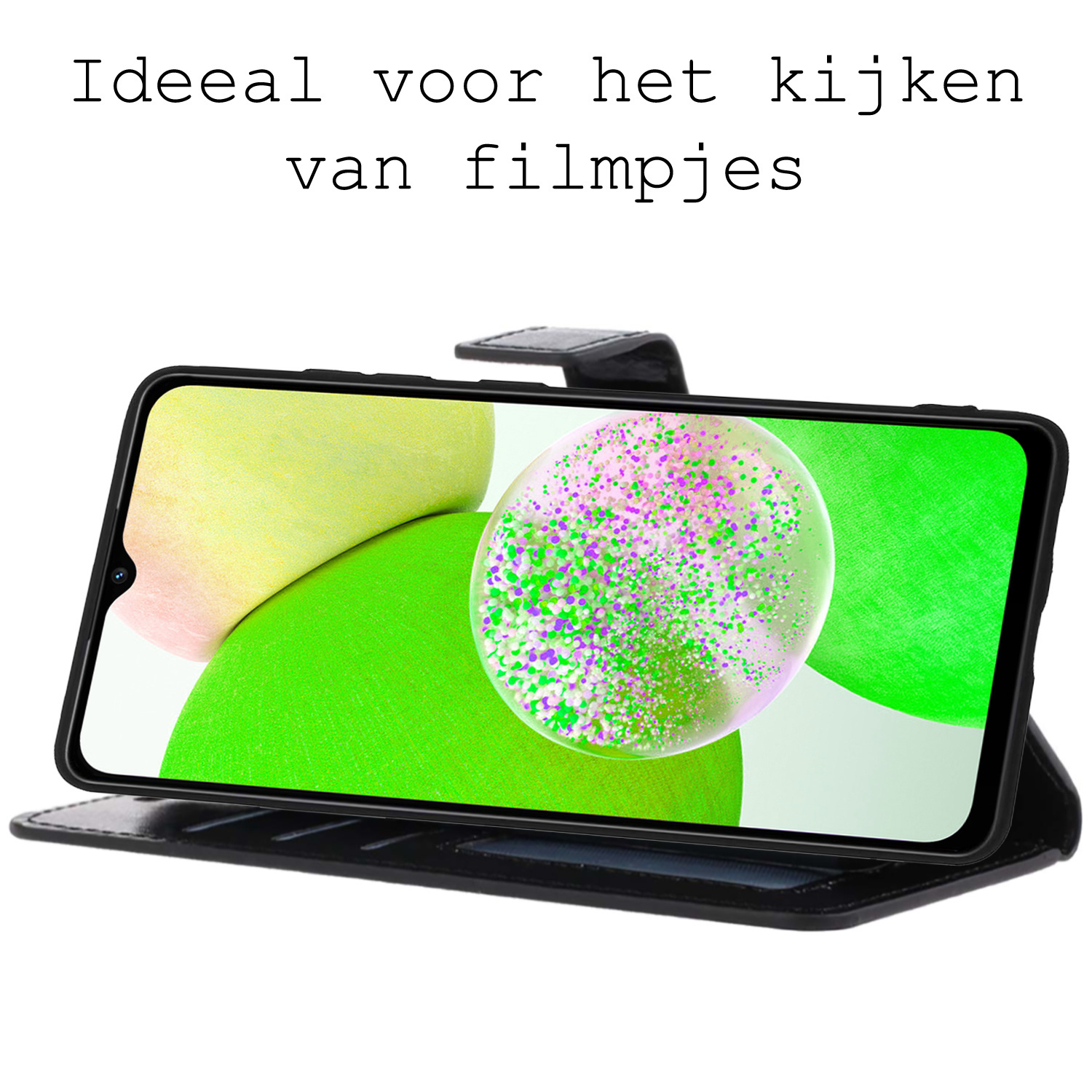 BASEY. Hoes Geschikt voor Samsung A14 Hoesje Bookcase Hoes Flip Case Book Cover Met Screenprotector - Hoesje Geschikt voor Samsung Galaxy A14 Hoes Book Case Hoesje - Zwart