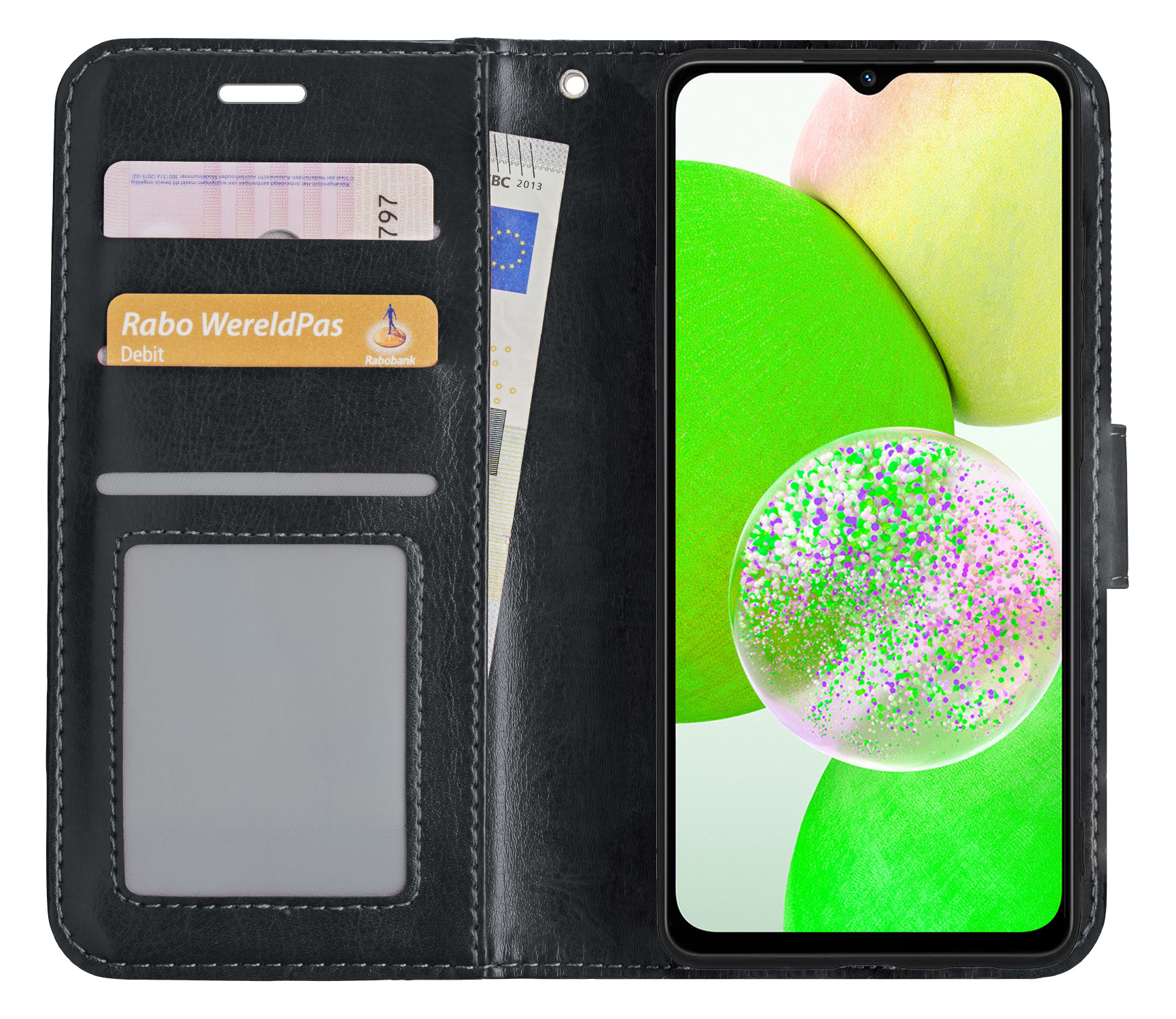 BASEY. Hoes Geschikt voor Samsung A14 Hoesje Bookcase Hoes Flip Case Book Cover Met Screenprotector - Hoesje Geschikt voor Samsung Galaxy A14 Hoes Book Case Hoesje - Zwart
