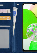 BASEY. Hoes Geschikt voor Samsung A14 Hoesje Bookcase Hoes Flip Case Book Cover Met 2x Screenprotector - Hoesje Geschikt voor Samsung Galaxy A14 Hoes Book Case Hoesje - Donkerblauw