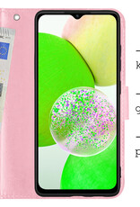 BASEY. Hoes Geschikt voor Samsung A14 Hoesje Bookcase Hoes Flip Case Book Cover Met 2x Screenprotector - Hoesje Geschikt voor Samsung Galaxy A14 Hoes Book Case Hoesje - Lichtroze