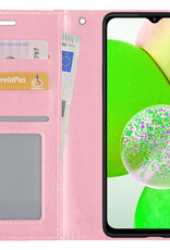 BASEY. Hoes Geschikt voor Samsung A14 Hoesje Bookcase Hoes Flip Case Book Cover Met 2x Screenprotector - Hoesje Geschikt voor Samsung Galaxy A14 Hoes Book Case Hoesje - Lichtroze