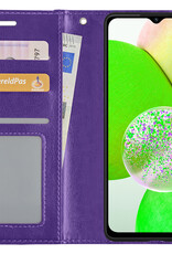 BASEY. Hoes Geschikt voor Samsung A14 Hoesje Bookcase Hoes Flip Case Book Cover Met 2x Screenprotector - Hoesje Geschikt voor Samsung Galaxy A14 Hoes Book Case Hoesje - Paars