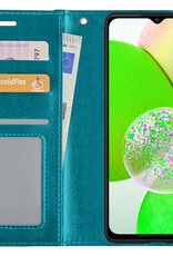 BASEY. Hoes Geschikt voor Samsung A14 Hoesje Bookcase Hoes Flip Case Book Cover Met 2x Screenprotector - Hoesje Geschikt voor Samsung Galaxy A14 Hoes Book Case Hoesje - Turquoise