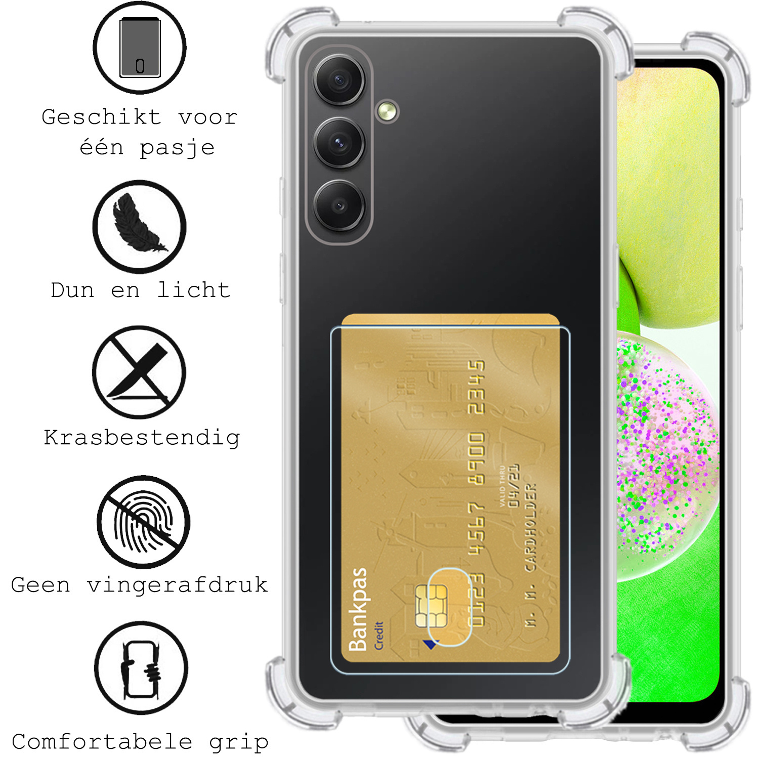 BASEY. Hoes Geschikt voor Samsung A14 Hoesje Shock Proof Case Hoes Met Screenprotector - Hoesje Geschikt voor Samsung Galaxy A14 Hoes Cover Shockproof - Transparant