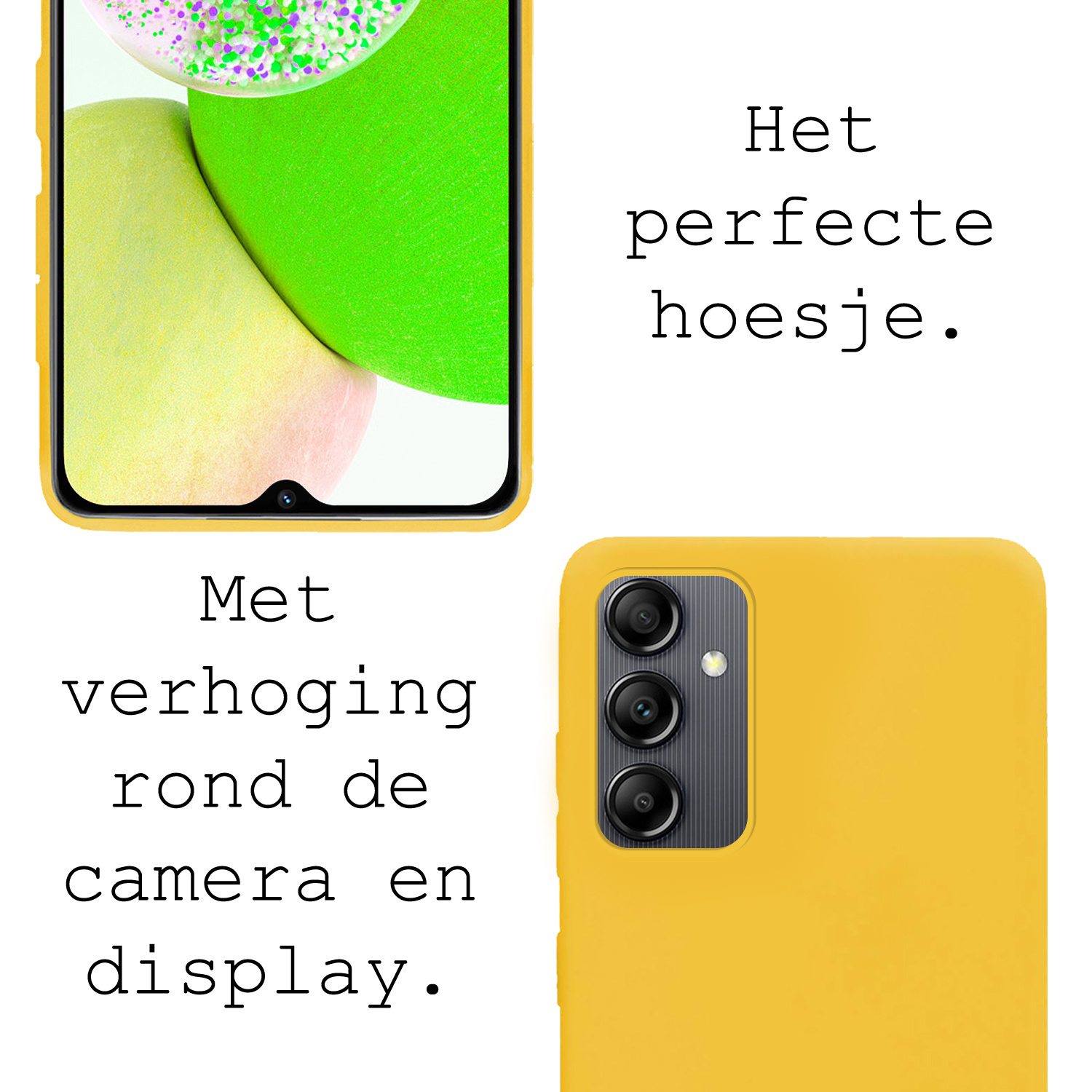 BASEY. Hoes Geschikt voor Samsung A14 Hoesje Siliconen Back Cover Case Met Screenprotector - Hoesje Geschikt voor Samsung Galaxy A14 Hoes Cover Hoesje - Geel