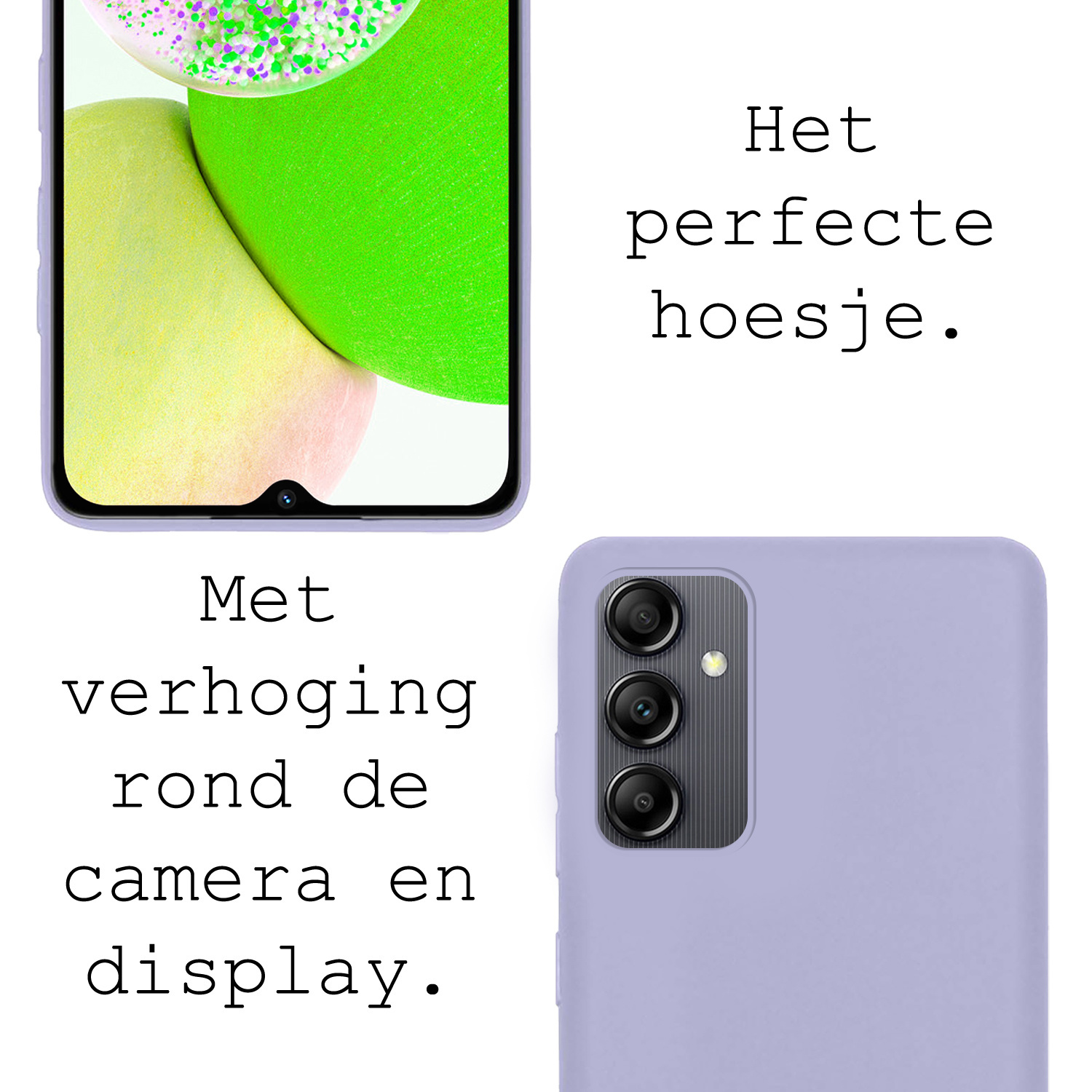 BASEY. Hoes Geschikt voor Samsung A14 Hoesje Siliconen Back Cover Case Met Screenprotector - Hoesje Geschikt voor Samsung Galaxy A14 Hoes Cover Hoesje - Lila