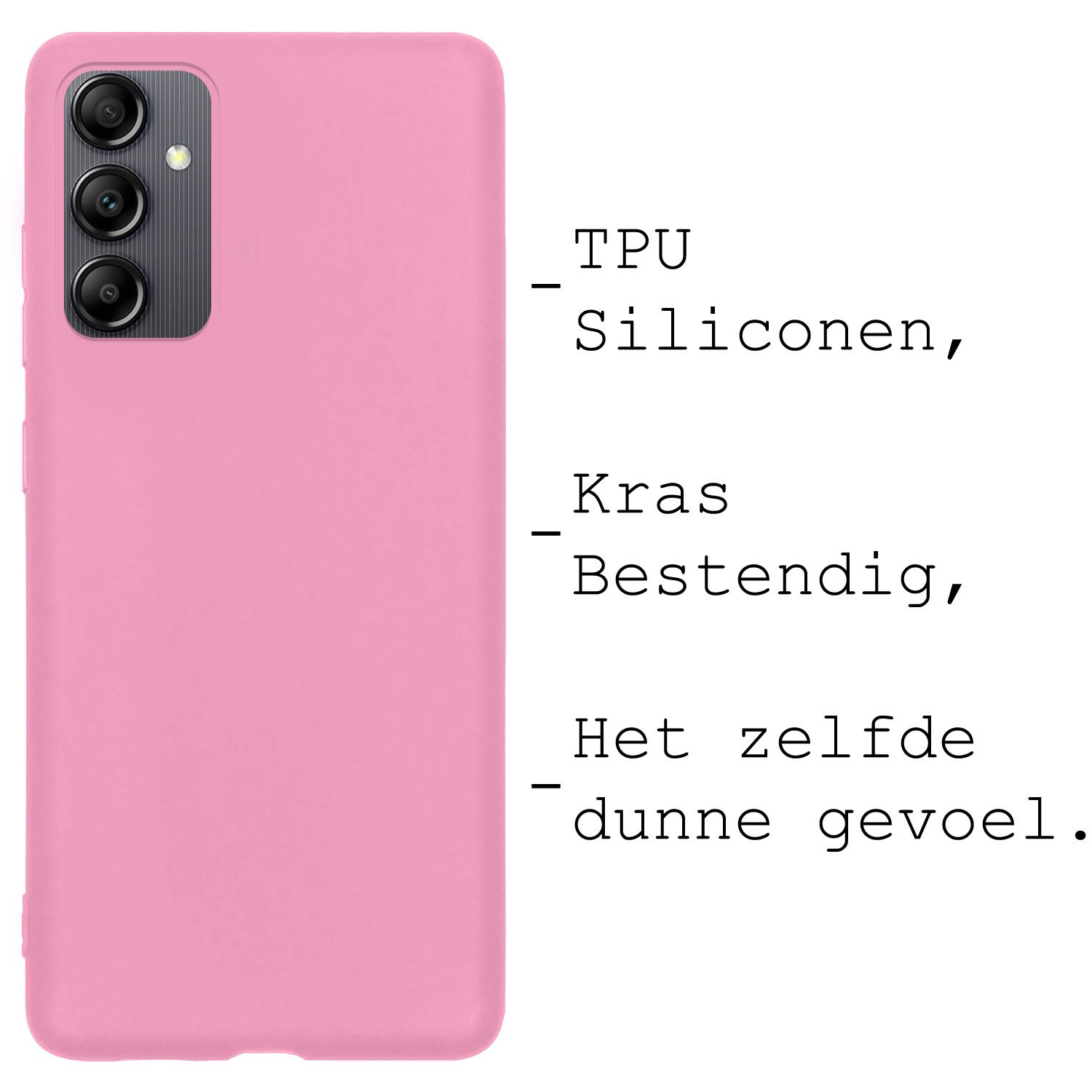 BASEY. Hoes Geschikt voor Samsung A14 Hoesje Siliconen Back Cover Case Met Screenprotector - Hoesje Geschikt voor Samsung Galaxy A14 Hoes Cover Hoesje - Roze
